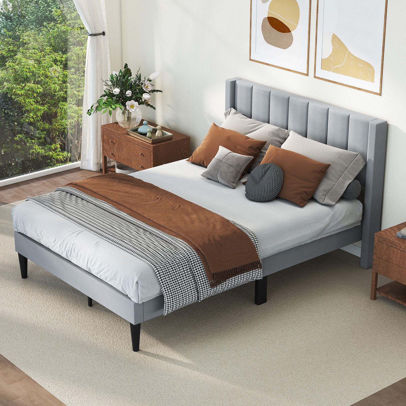 COSTWAY Polsterbett (1-tlg), Bettgestell, Doppelbett, für 140x200cm Matratz günstig online kaufen