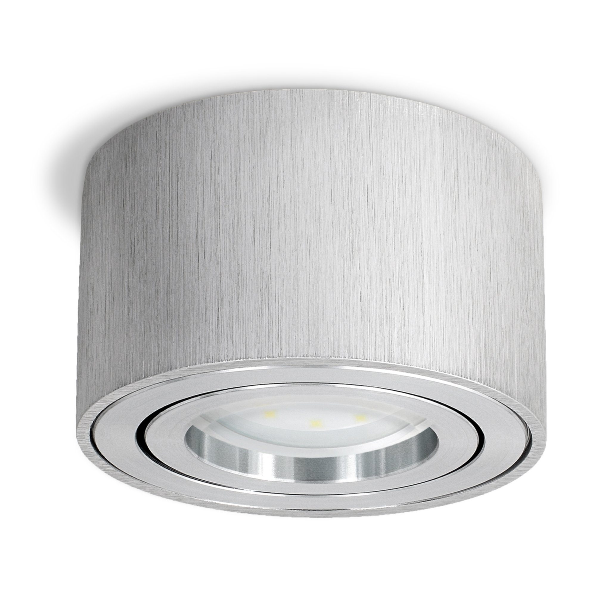 SSC-LUXon LED Aufbaustrahler CELI-1A flacher Decken Aufbauspot silber schwenkbar mit LED Modul 4W, Neutralweiß