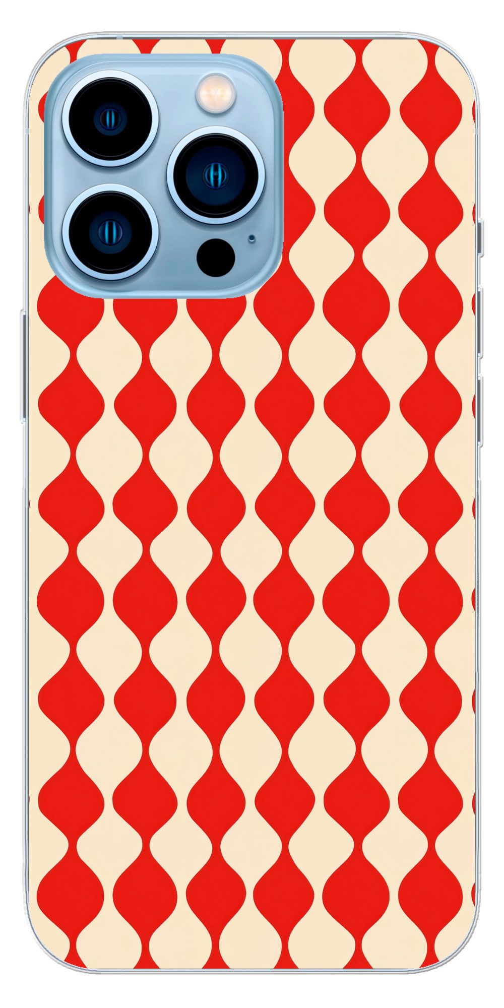 MuchoWow Handyhülle für Apple iPhone 13 Pro Wellenförmiges Muster - Retro - Rot - Beige, Smartphone-Bumper, Print, Handy Schutzhülle Dünn