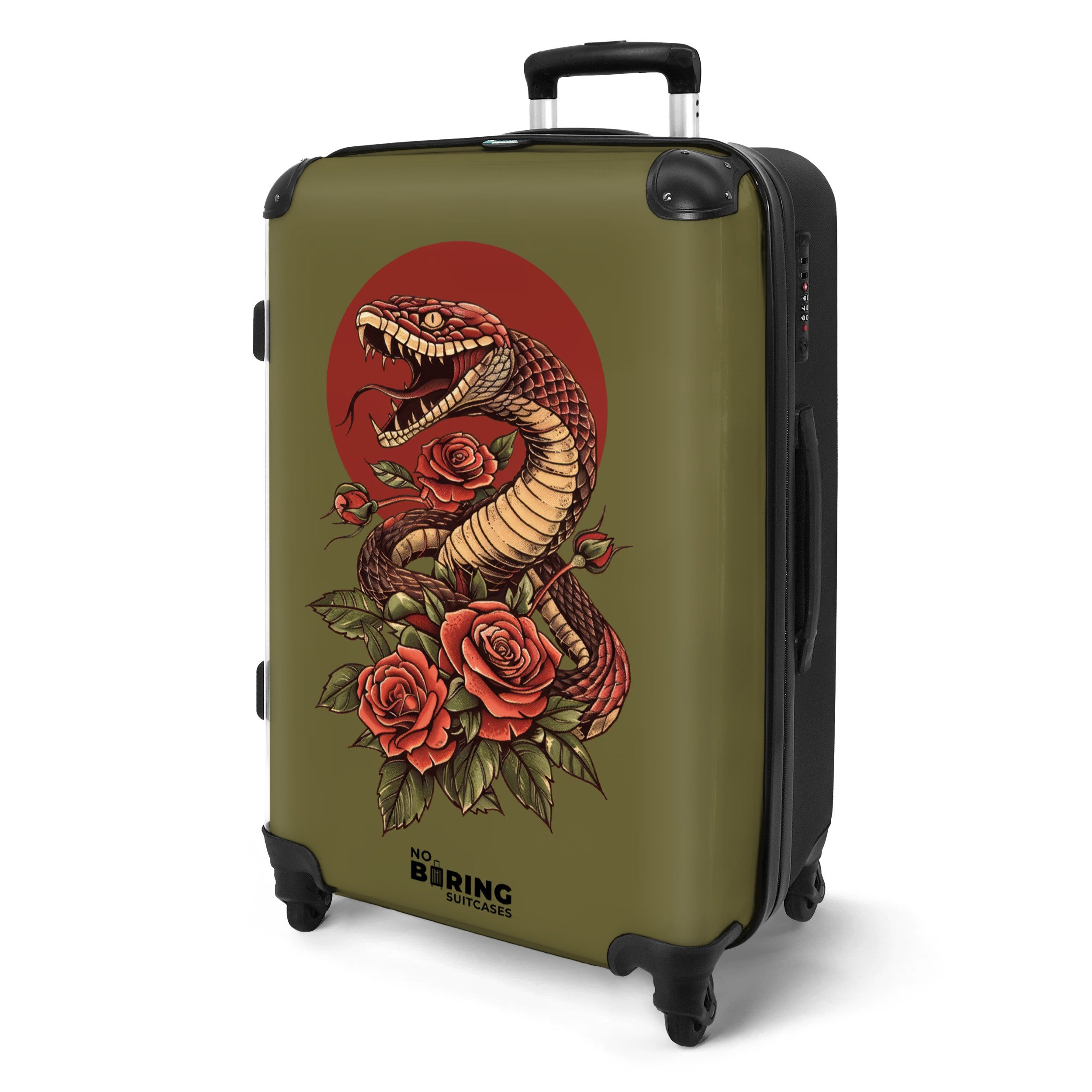 NoBoringSuitcases.com© Hartschalen-Trolley Grün mit Schlange und günstig online kaufen