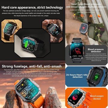 LWEARKD Smartwatch (1,96 Zoll, Android, iOS), mit Bluetooth Anrufe,Fitnessuhr mit SpO2 Blutdruckmessung Herzfrequenz