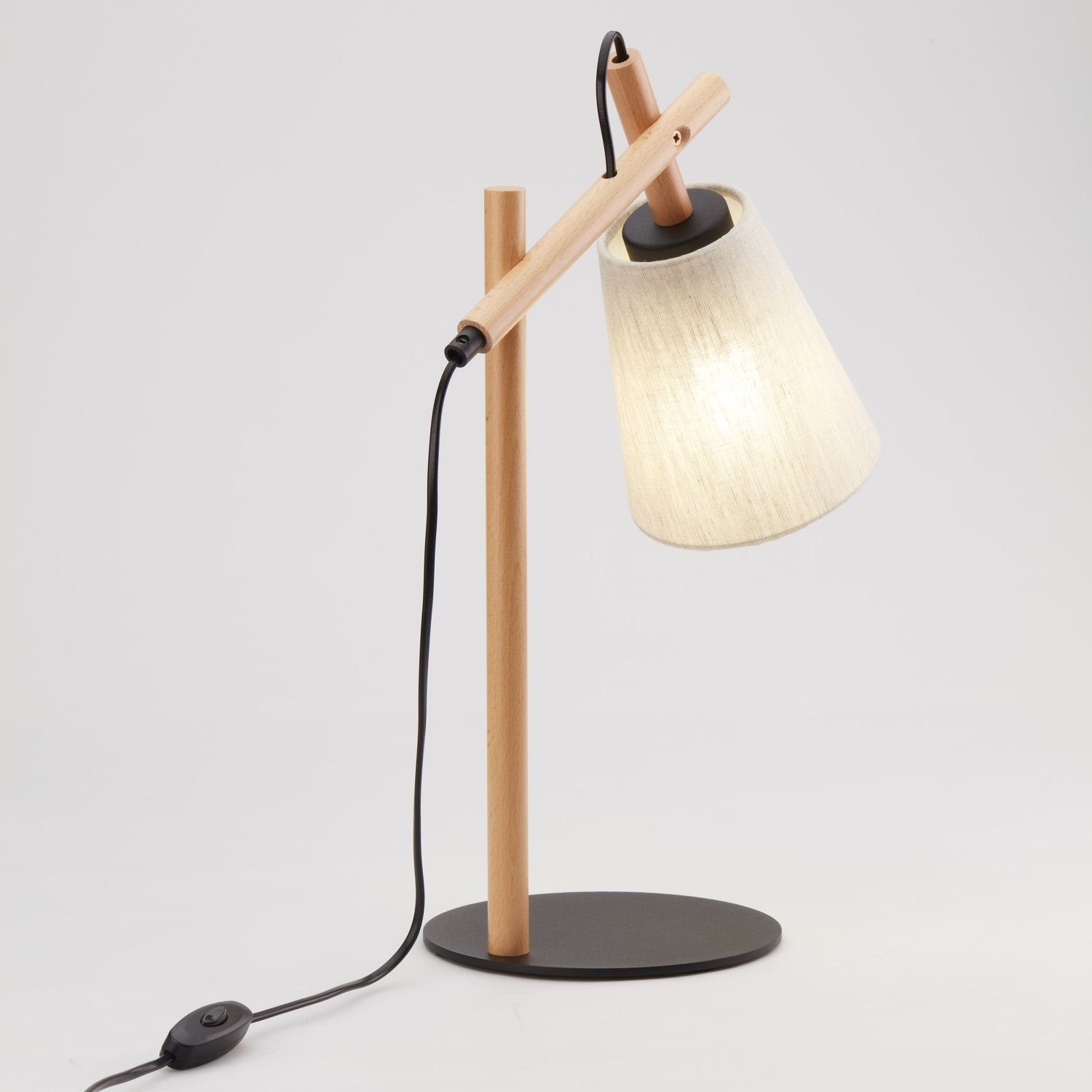 ohne Holz Licht-Erlebnisse VAIO, Schreibtischlampe E27 Nachttischlampe Grau-Beige Stoff 46cm Leuchtmittel, Schreibtischlampe Natur