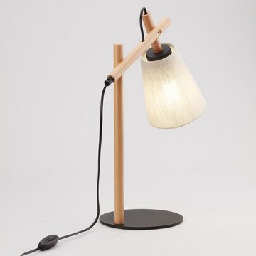 Licht-Erlebnisse Schreibtischlampe VAIO, ohne Leuchtmittel, Holz Stoff E27 Natur Grau-Beige 46cm Schreibtischlampe Nachttischlampe