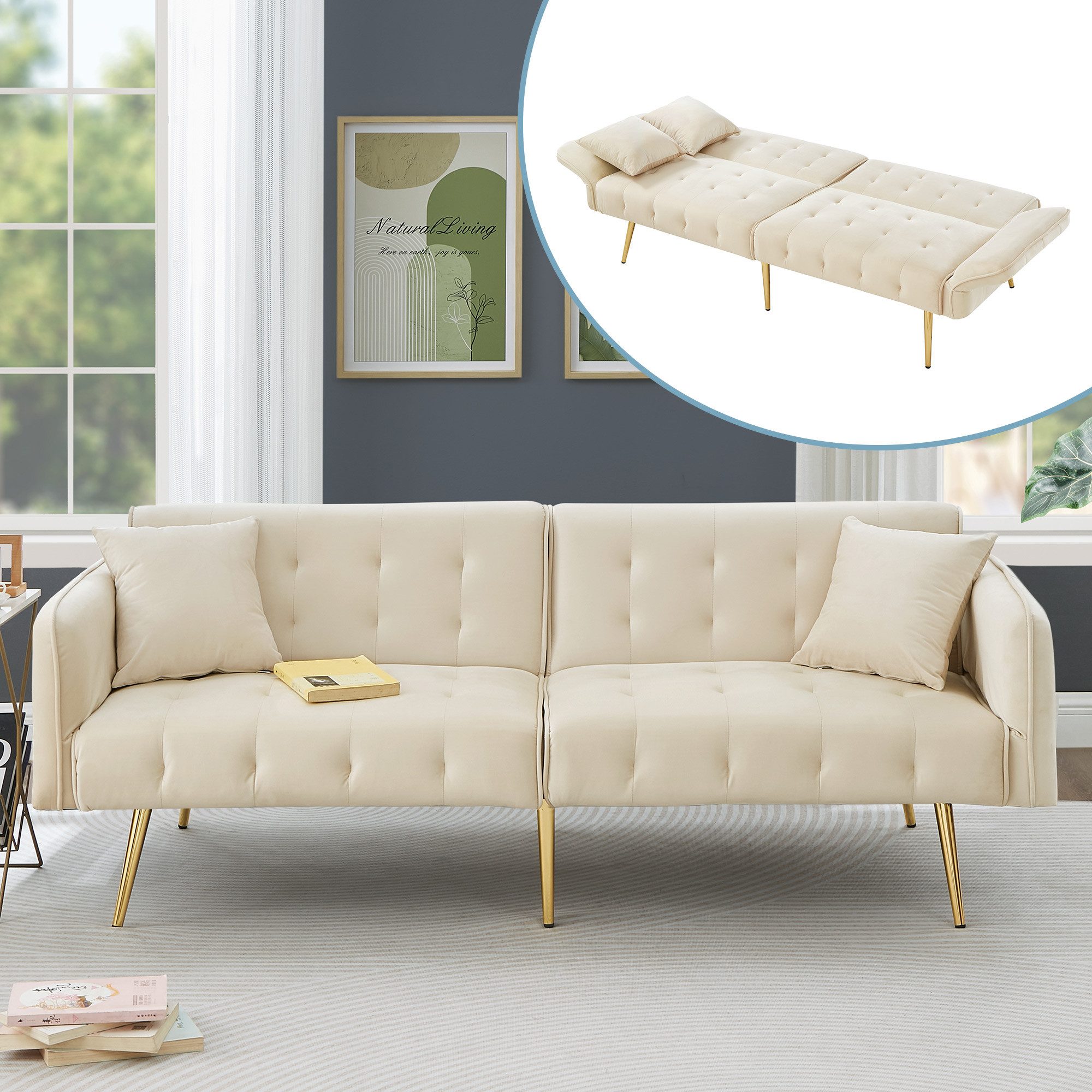 Merax Schlafsofa 2-in-1 Zweisitzer-Sofa Klappsofa mit Bettfunktion, platzsp günstig online kaufen