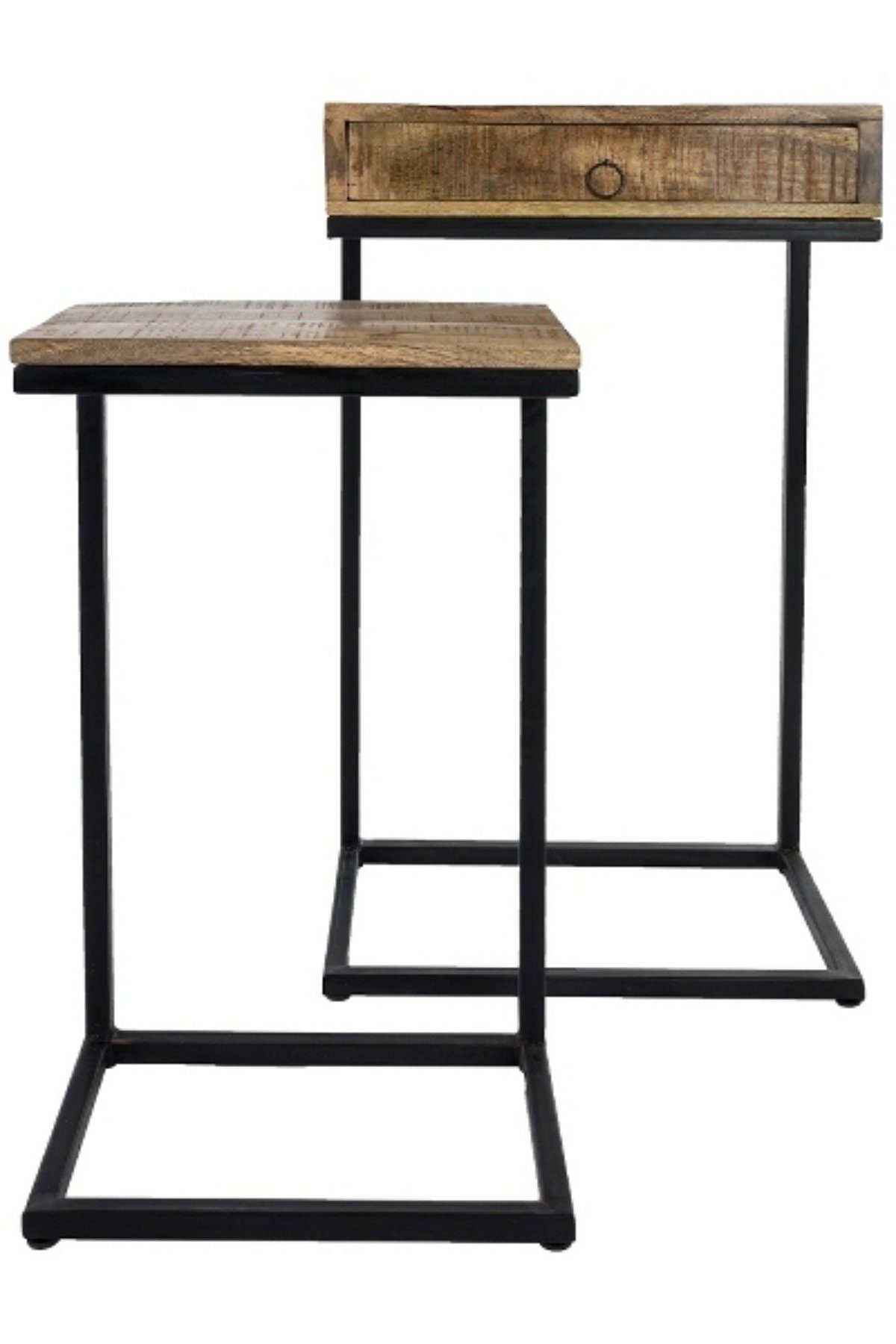 elbmöbel Beistelltisch Beistelltisch 2er cm Ablagetisch: Metall (FALSCH), 45x79x30 holz Holz Set mit Set 2er Tische Schublade schwarz