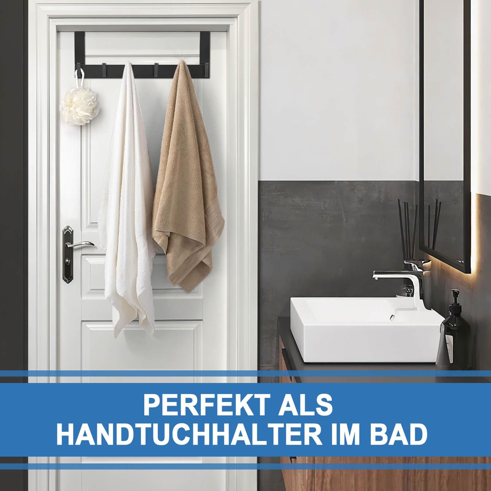 FOUORTUNATE-BEE Türhaken Türgarderobe zum Einhängen mit 6 Haken, für Flur, Bad und Küche, Tür, Schlafzimmer, (Kleiderhaken Tür für Badezimmer Türhakenleiste Mod – Bild 5 von 5