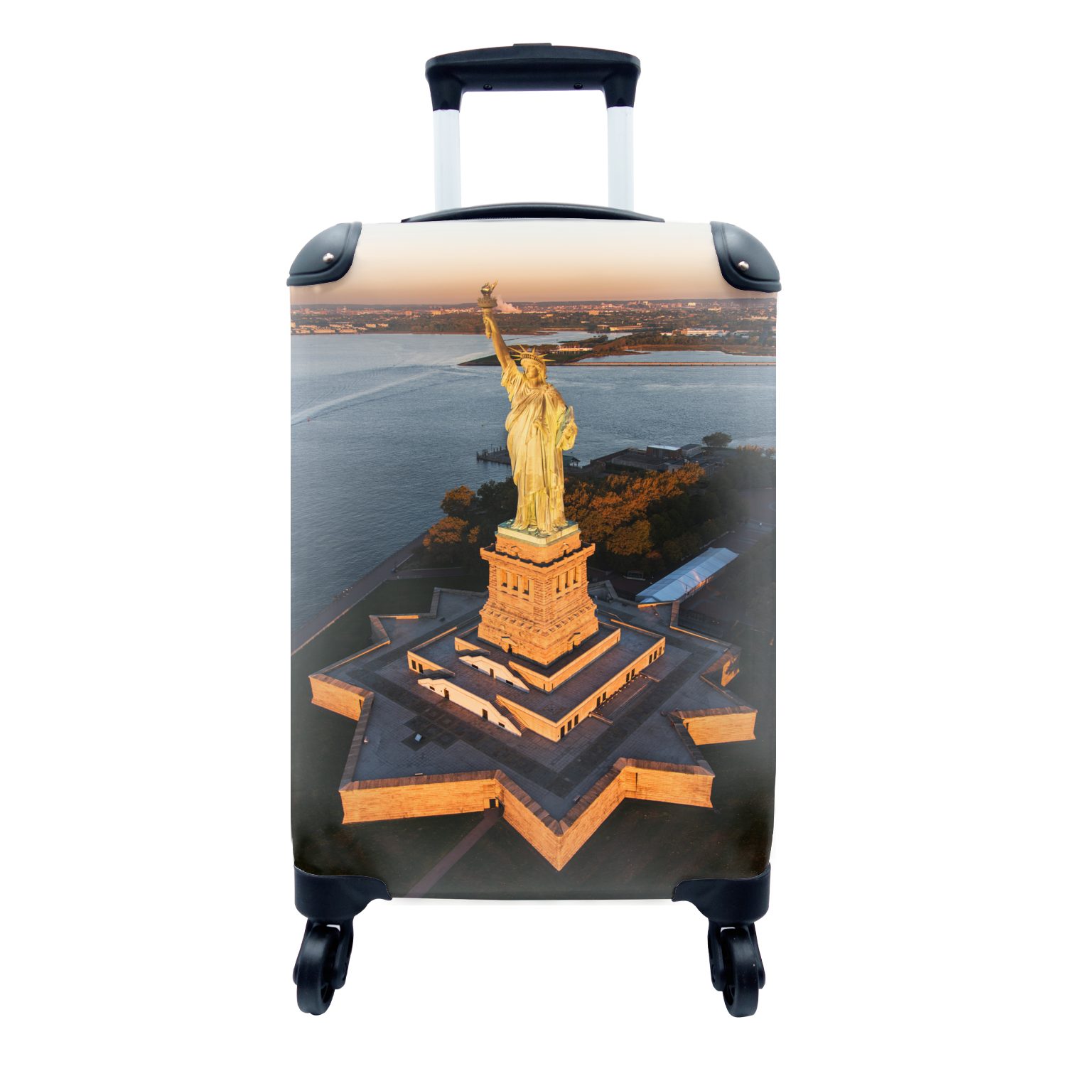 MuchoWow Handgepäckkoffer Freiheitsstatue auf Liberty Island in den Vereinigten Staaten bei, 4 Rollen, Reisetasche mit rollen, Handgepäck für Ferien, Trolley, Reisekoffer