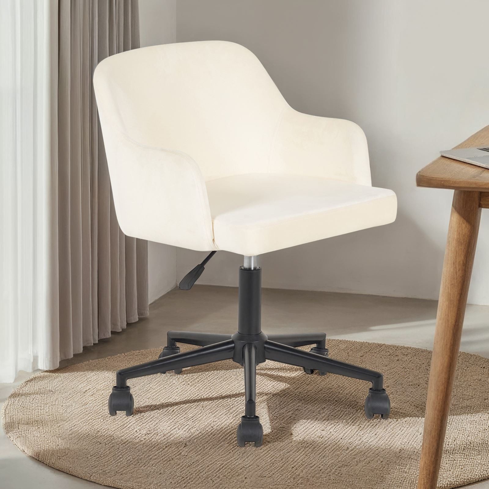 IDIMEX Drehstuhl OLIVER, Schreibtischstuhl gepolstert mit Samtbezug Homeoffice Cremeweiß