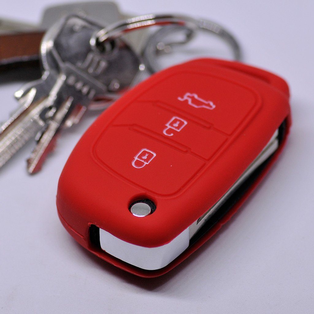 mt-key Schlüsseltasche Autoschlüssel Softcase Silikon Schutzhülle Rot, für Hyundai i10 i20 i40 ix25 ix35 Tucson Accent Ioniq Sonata Santa Fe