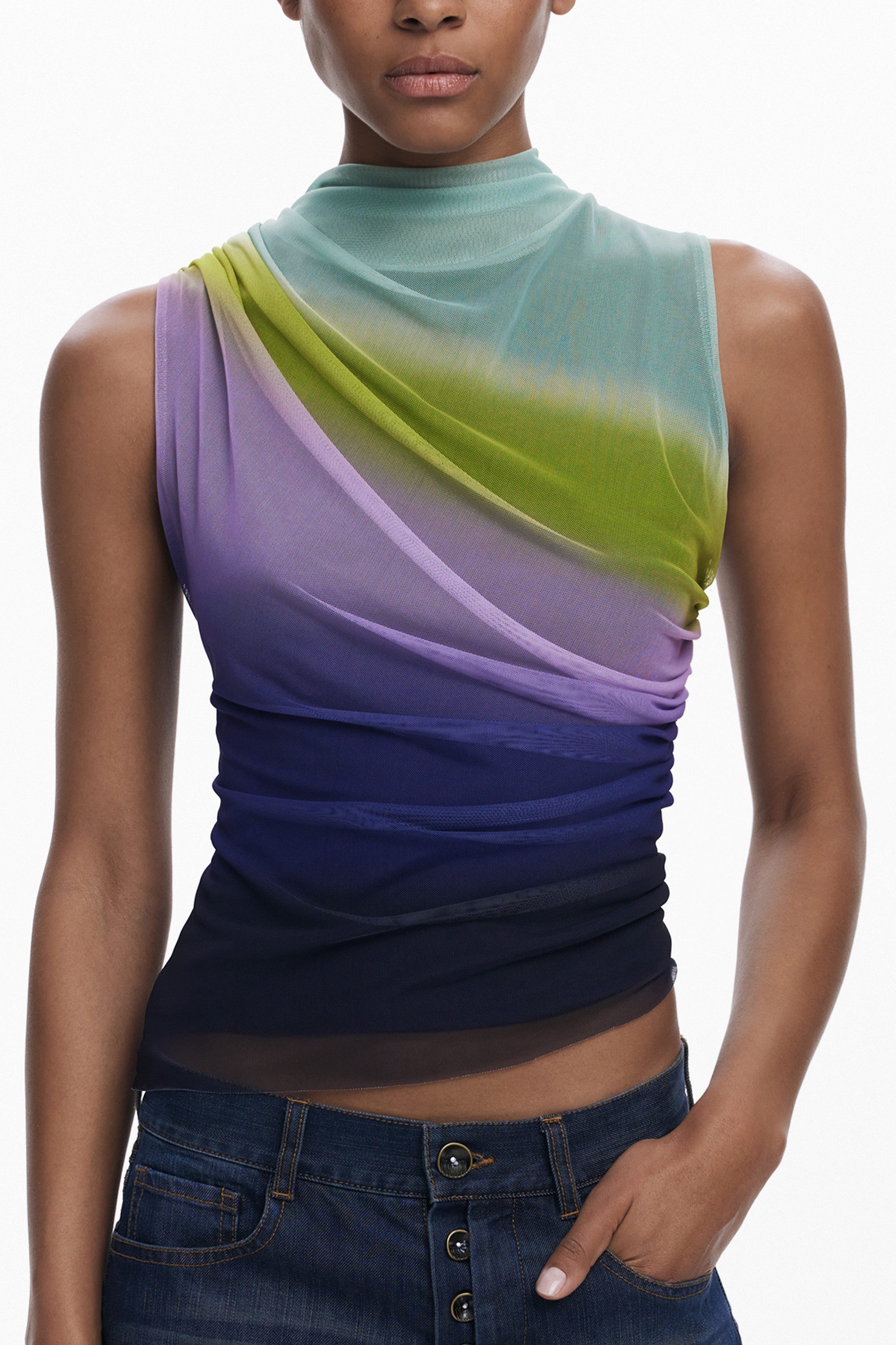 Desigual T-Shirt Damentop Grün: Mehrfarbiges Trägerhemd günstig online kaufen