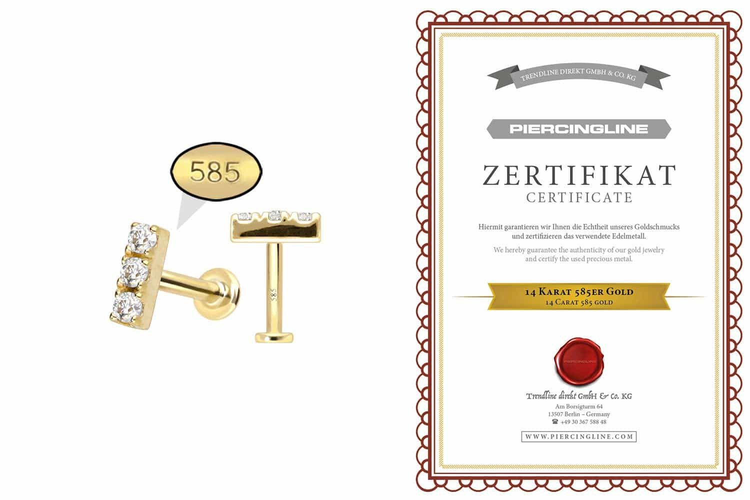 PIERCINGLINE Piercing-Set 14 Karat Gold Labret günstig online kaufen