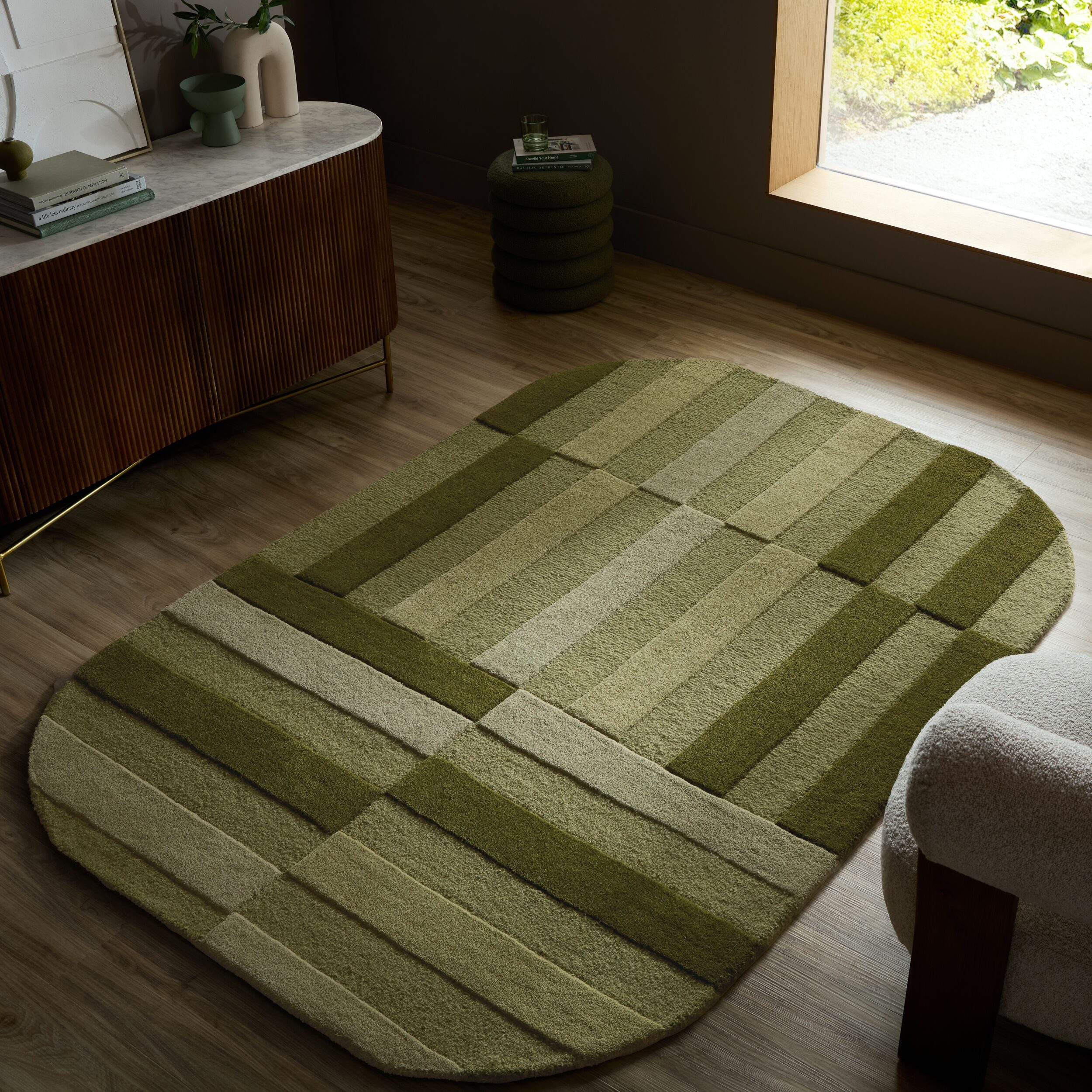 FLAIR RUGS Wollteppich ELDON, oval, Höhe: 8 mm, Trendiges Streifendesign im Retro-Sti