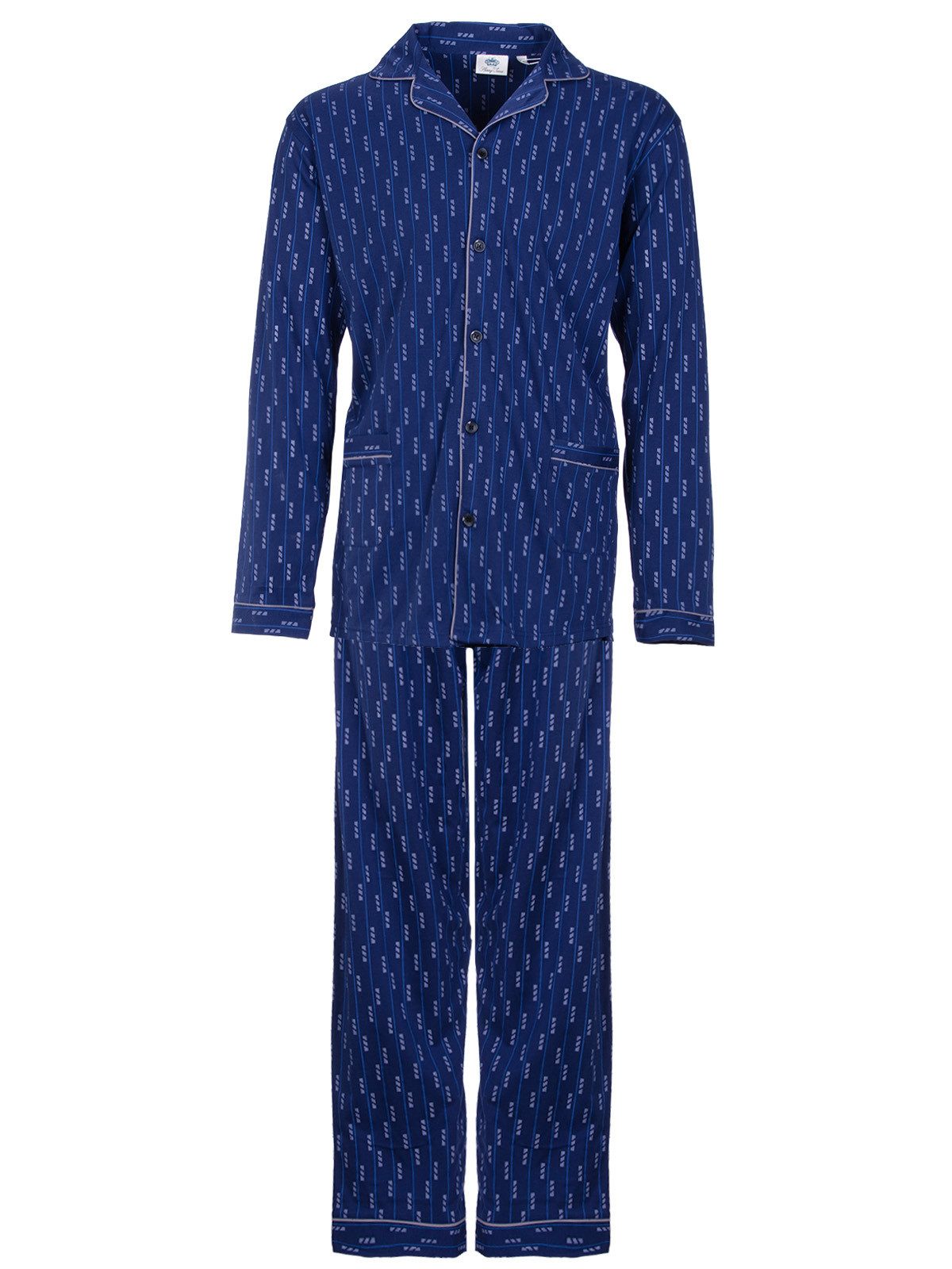 Lucky Pyjama Langarm- elegante Streifen farbliche Paspel Hemdkragen 2 Taschen – Bild 3 von 5