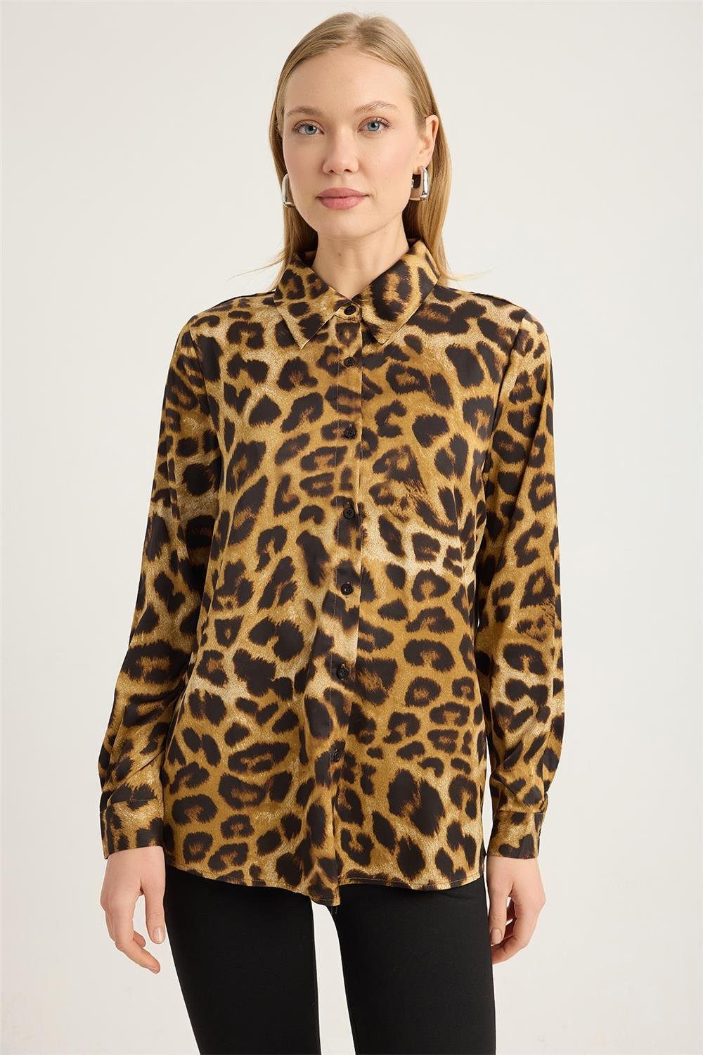 HomeStore Businesshemd Großes Leopardenmuster-Hemd
