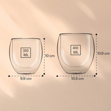 Feelino Thermoglas DUOS Jumbo doppelwandiges Glas 2 x 310 & 410 ml inkl. Löffel, Glas