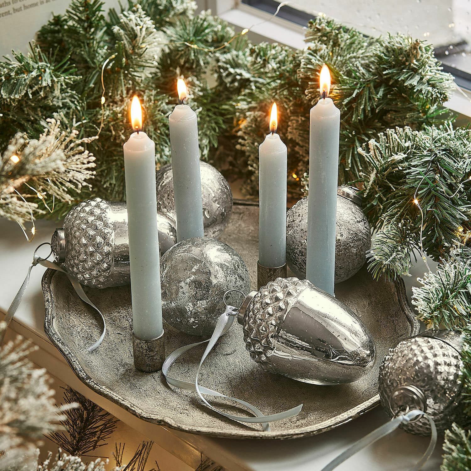 Mirabeau Kerzenständer Kerzen-Tablett Noirelle antiksilber