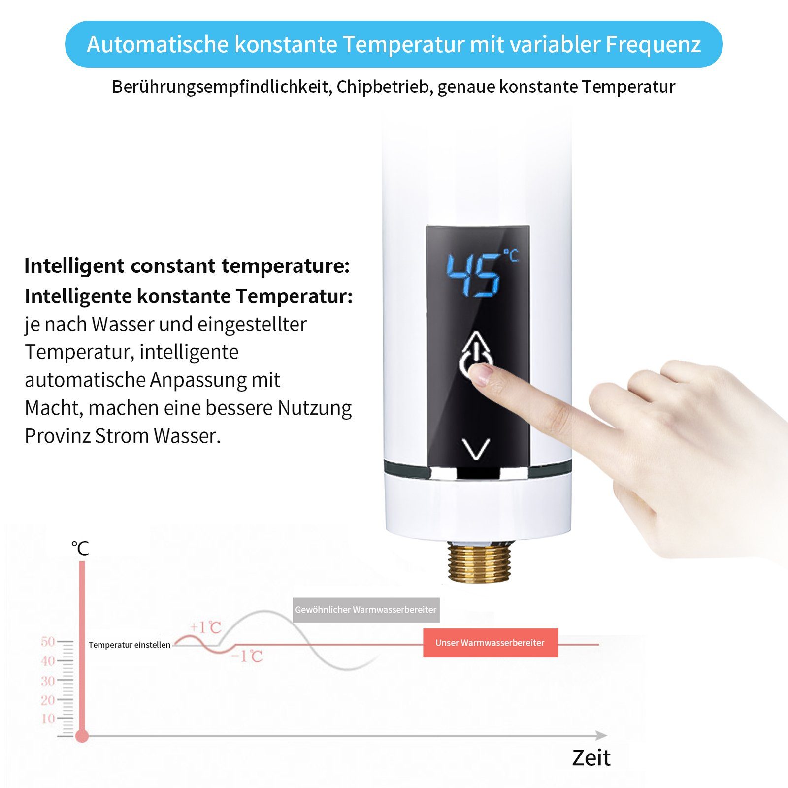 Klein-Durchlauferhitzer 52,00 Smart max konstanter Inverter °C, Automatische Elektrischer 3500W Temperatur TWSOUL Weiß, 30,00 Frequenzumwandlung Durchlauferhitzer bei °C,