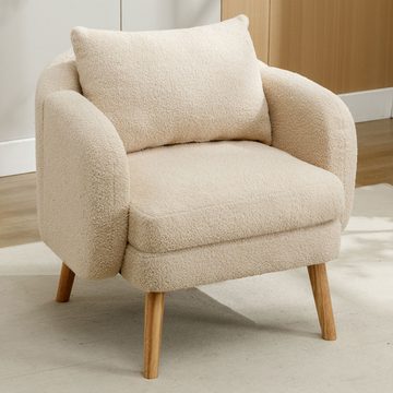 Tongtong Sessel extra dicker Kissen-Sessel, einzelner gepolsterter Sofa-Sessel (Teddy-Samt-Sessel mit Kissen), beige