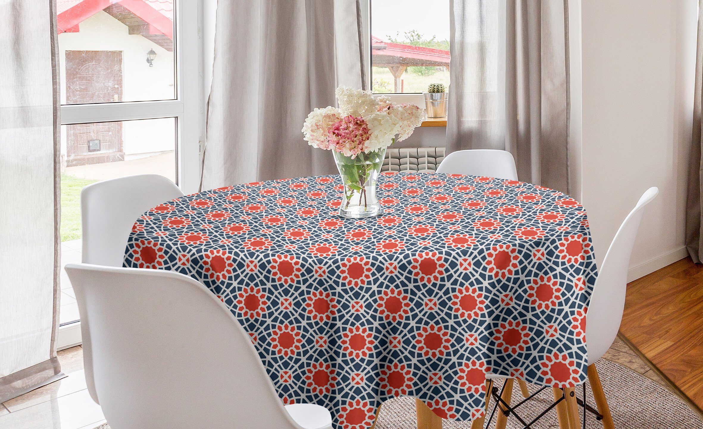 Abakuhaus Tischdecke Kreis Tischdecke Abdeckung für Esszimmer Küche Dekoration, Abstrakt Verflochtene florale Motive