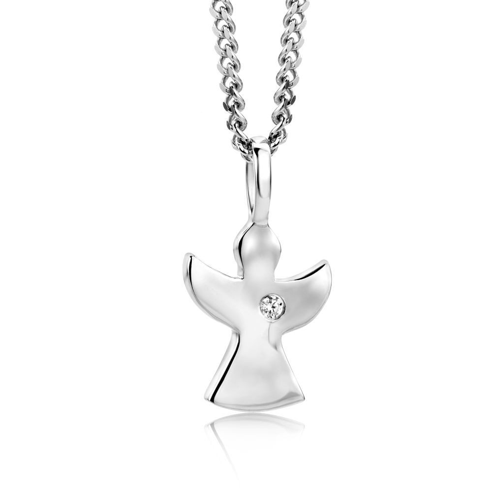Miore Kette mit Anhänger MSM123N Halskette mit Schutzengel Sterling Silber 925, Silberkette & Engel mit Zirkonia