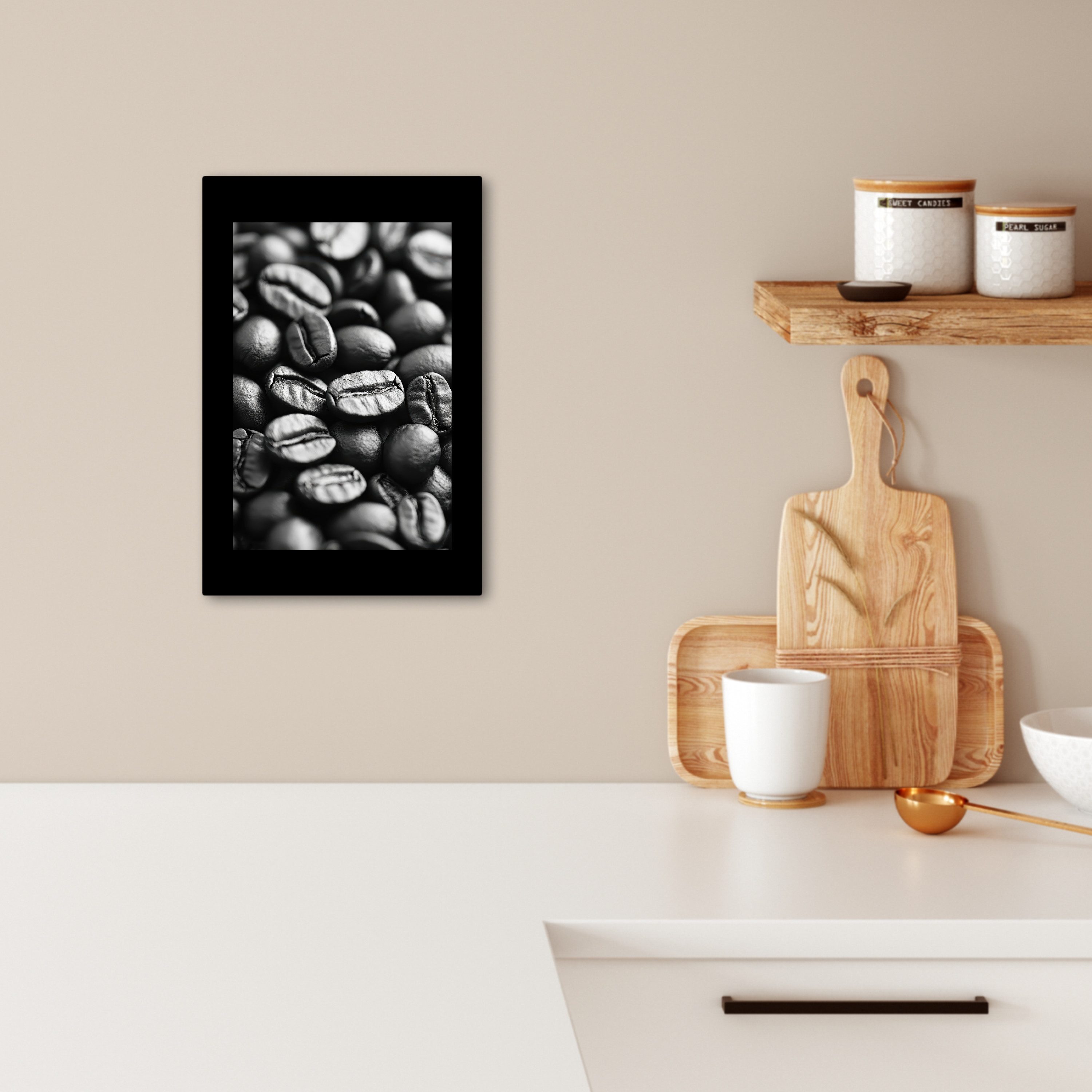 OneMillionCanvasses® Leinwandbild Kaffeebohnen - Schwarz - Vintage - Küche, Fotodruck (1 St), Wandbilder für Esszimmer, Wanddeko Bilder Küche 20x30 cm – Bild 2 von 3