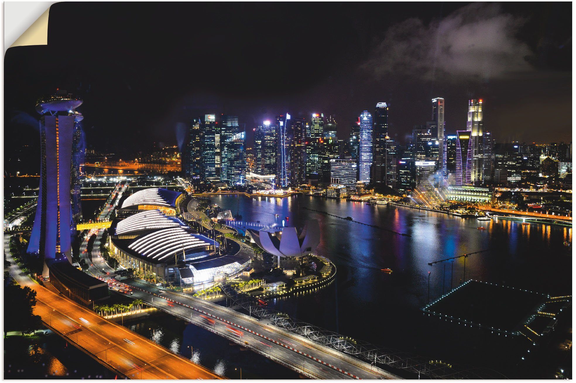 Singapur Wandbild St), Leinwandbild, Bilder in als Artland Poster Größen von (1 Wandaufkleber Nacht, oder Alubild, bei Asien bunt versch.