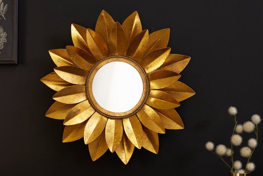· riess-ambiente 60cm gold · (Einzelartikel, Wandspiegel · · SUNFLOWER Rahmen mit Deko 1-St), Wohnzimmer Handmade Blumenform Metall ·