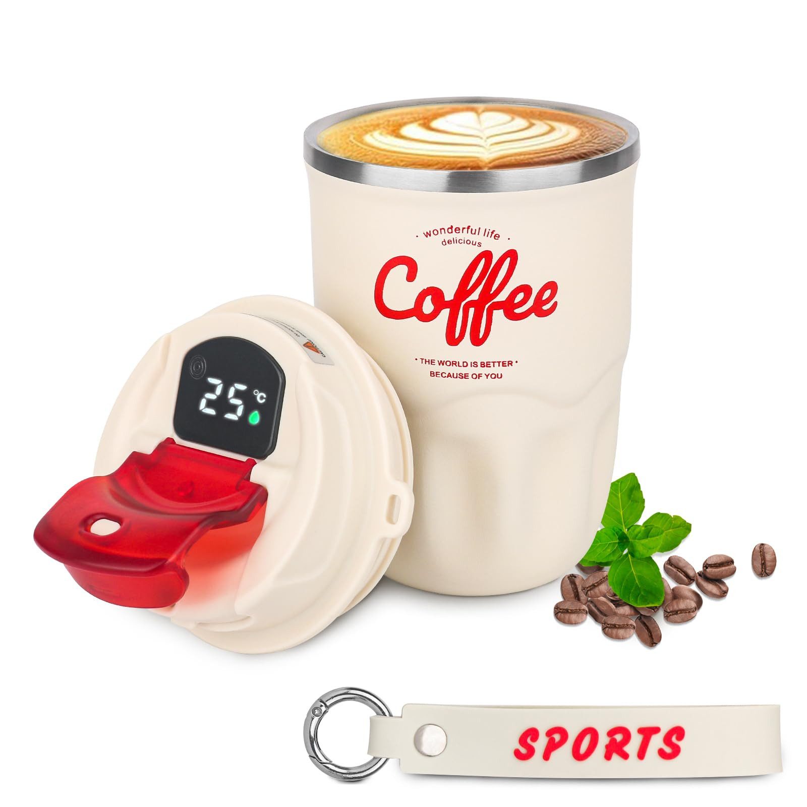 Minicloss Thermobecher 360ml Thermobecher Edelstahl, Kaffeebecher to go Thermo, mit Deckel Auslaufsicher, Intelligente Temperaturanzeige Isolierbecher