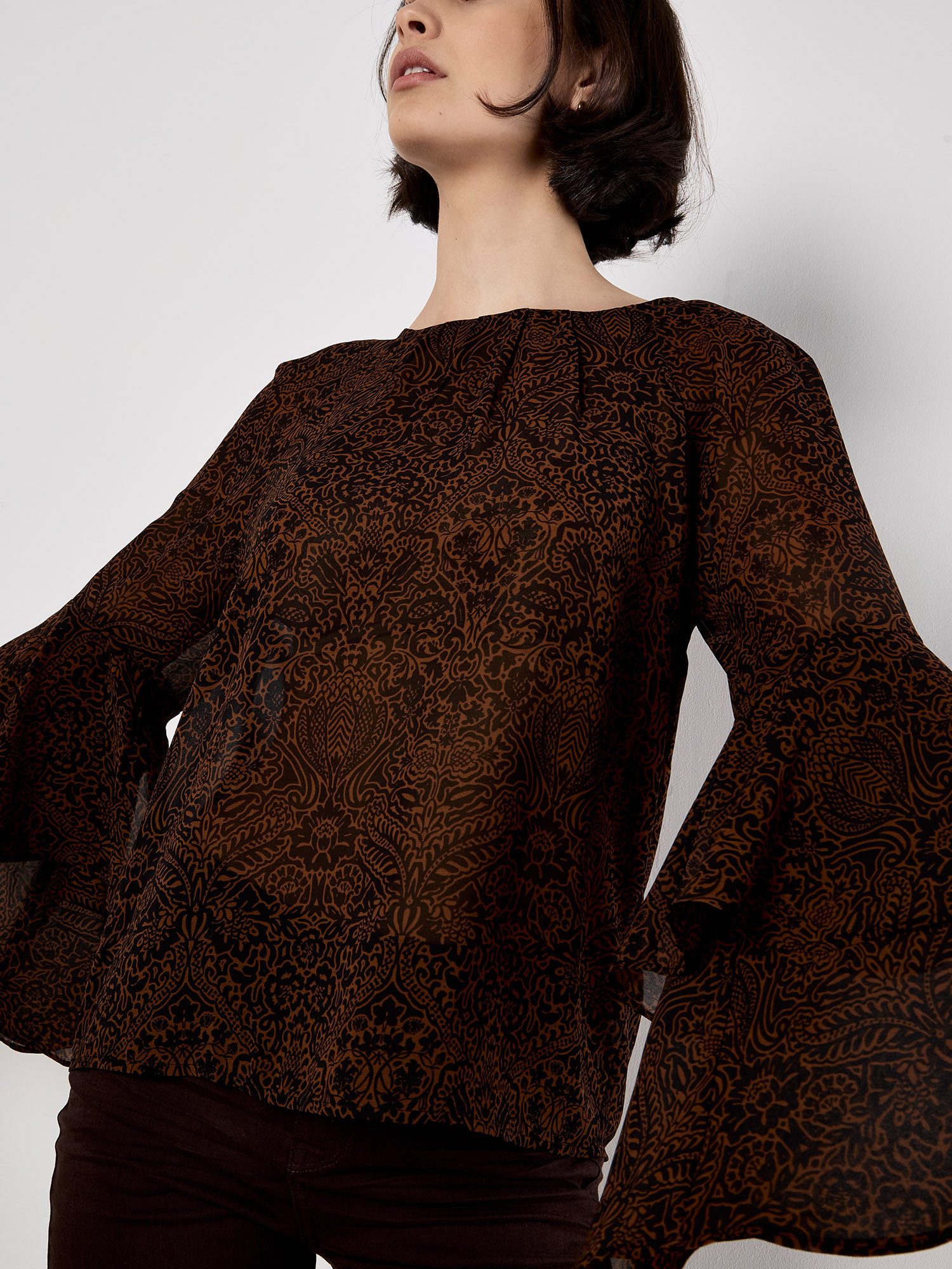 Apricot Rüschenbluse Leichte Bluse mit Rüschenärmeln günstig online kaufen