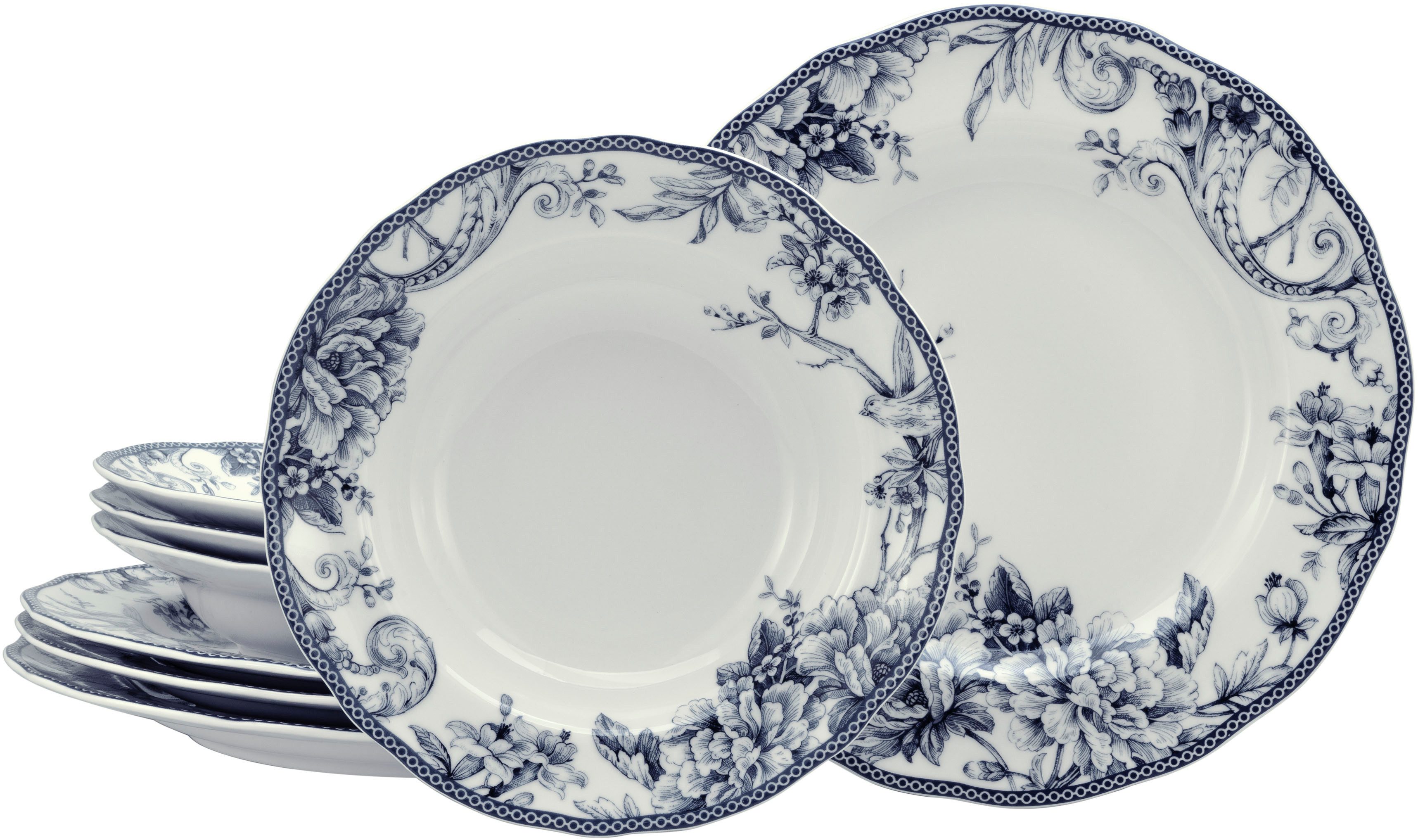 CreaTable Tafelservice Adelaide, Service 8-tlg. (8-tlg), 4 Personen, Porzellan, Teller Set, Nostalgischer Vintage Dekor, Elegante Form
