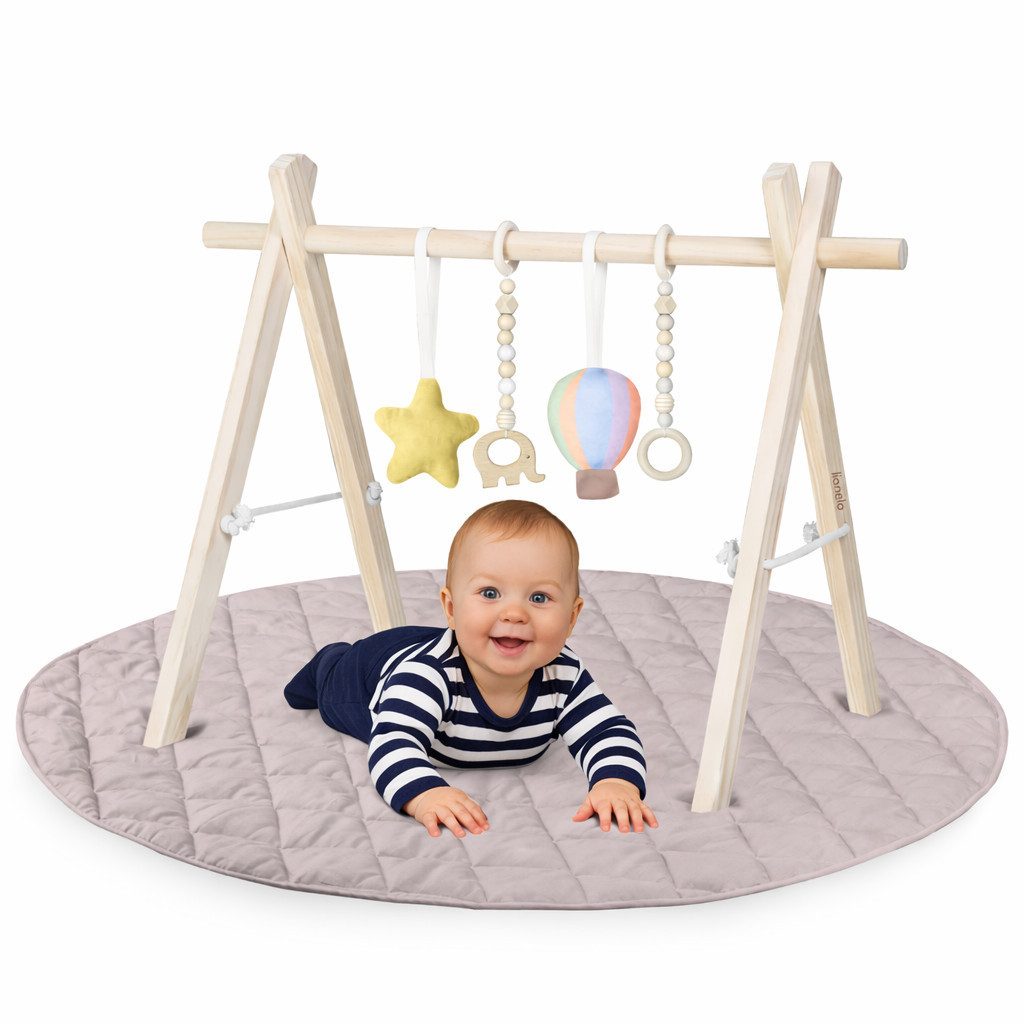lionelo Spielmatte ANIS und ANIS SET (Lernstange und sensorischen Spielzeugen – Matte separat erhältlich), BabyGym/Montessori/klappbar/sichereMaterialien/MatteNurImSET
