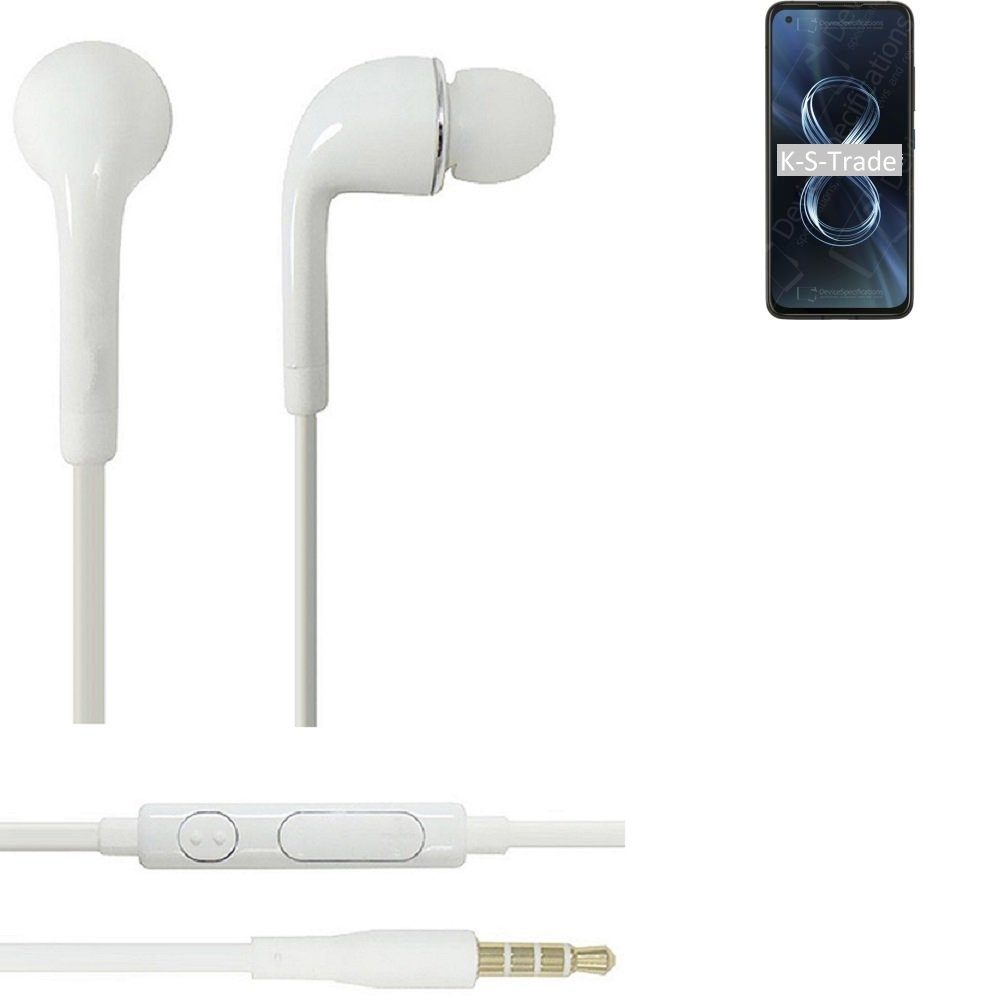 K-S-Trade für Asus 8z In-Ear-Kopfhörer (Kopfhörer Headset mit Mikrofon u Lautstärkeregler weiß 3,5mm)