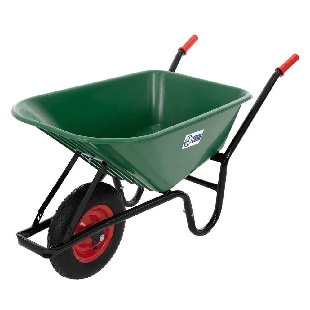 ECD Germany Schubkarre Bauschubkarre Transportkarre für Garten 100L mit Metallfelge, Gartenschubkarre Polypropylen Wanne Grün 143cmx59cmx65cm Arbeitskarre