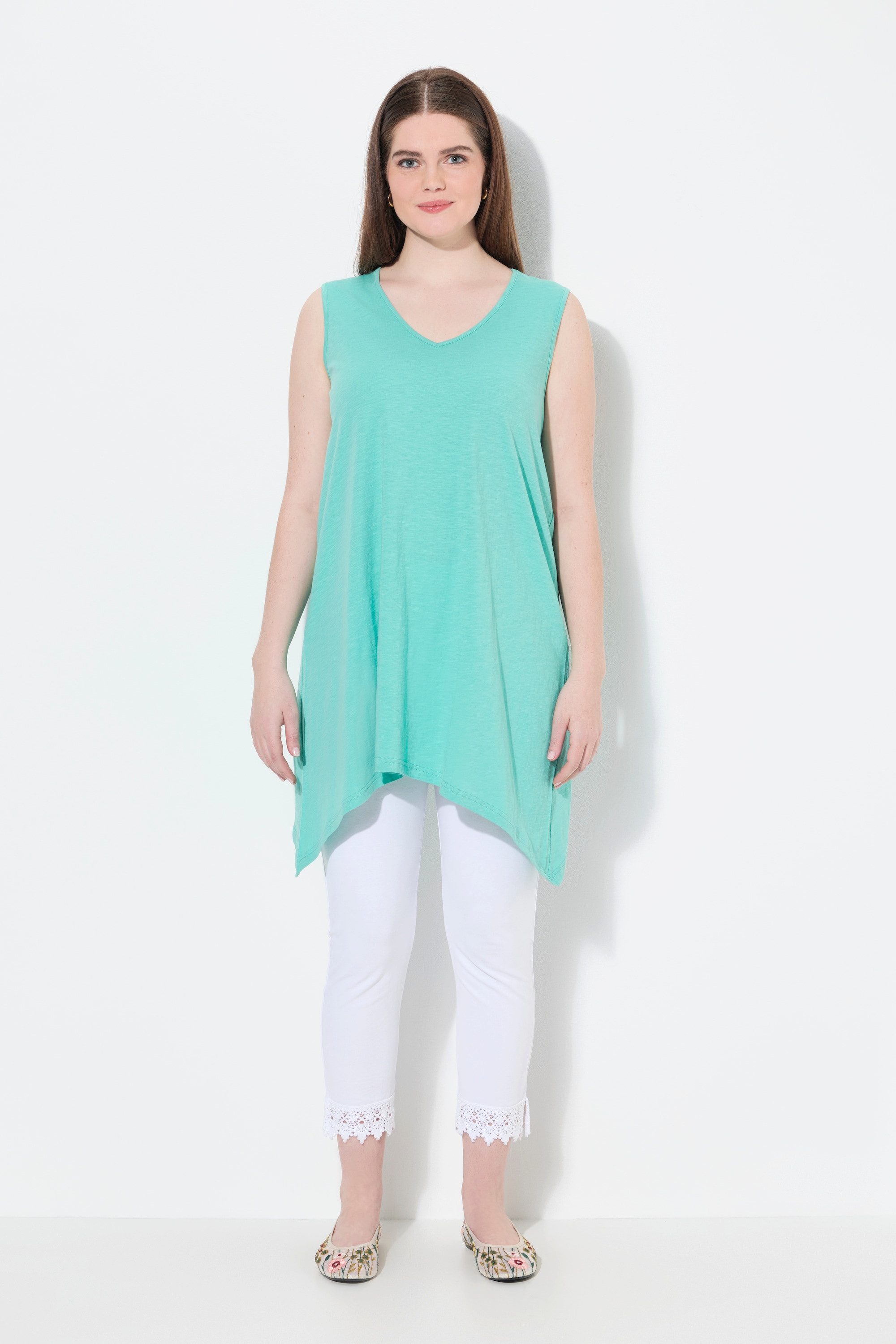 Longshirt Longtop Zipfelsaum A-Linie V-Ausschnitt