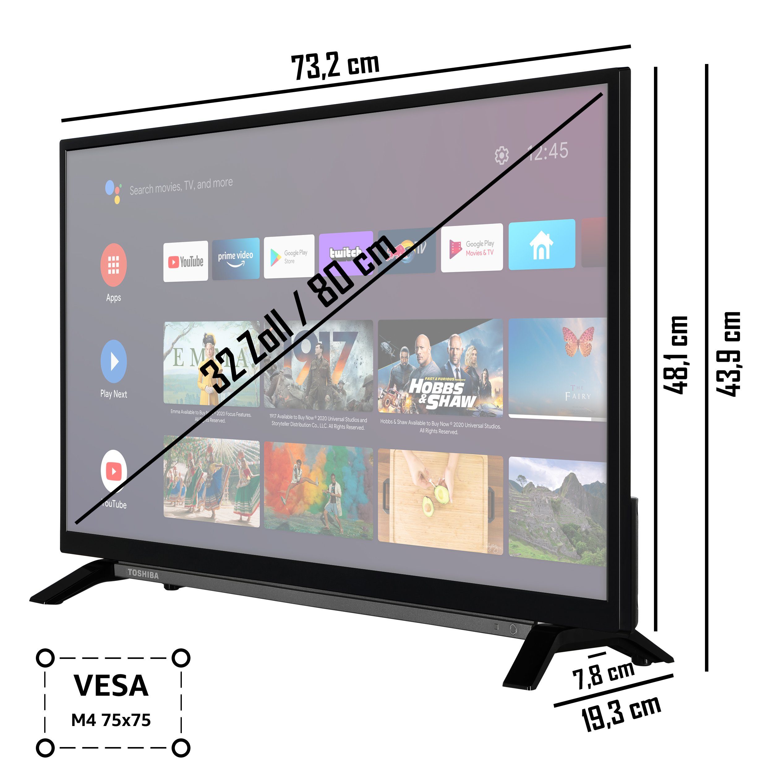 Play Android 32LA2B63DAZ Triple-Tuner, Google LCD-LED TV, Store, Toshiba Zoll, Bluetooth) (80 Fernseher Assistant, HD, Full cm/32