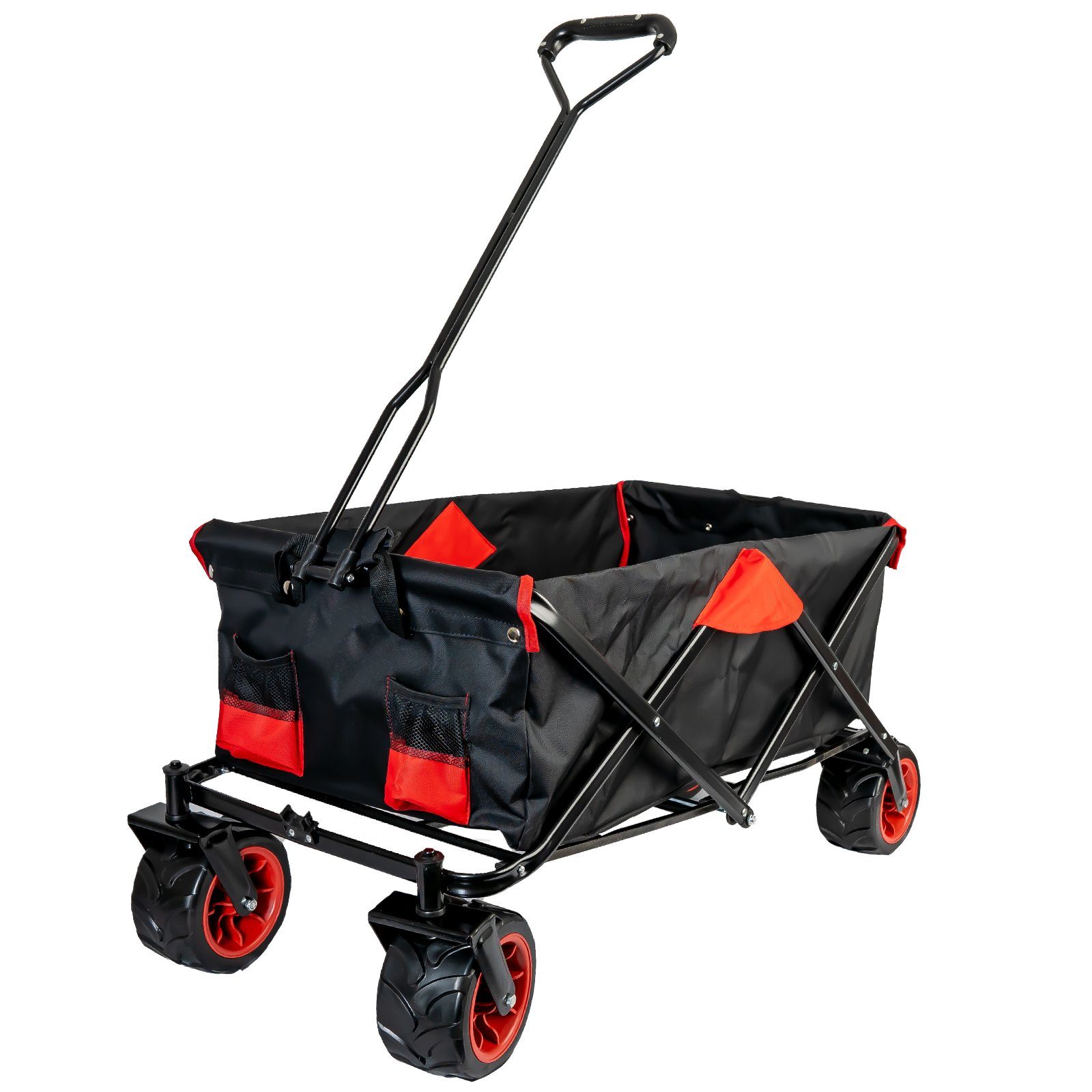 Grafner Bollerwagen Bollerwagen Offroad faltbar schwarz/rot Handwagen Klappbar (Stk, 1), herausnehmbare Plane, max. 70kg Ladegewicht