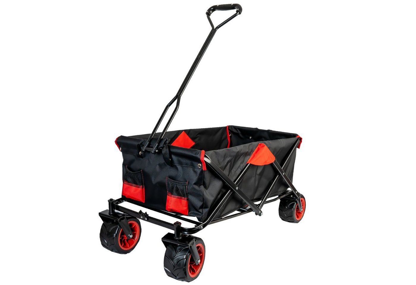 Grafner Bollerwagen Bollerwagen Offroad faltbar schwarz/rot Handwagen Klappbar (Stk, 1), herausnehmbare Plane, max. 70kg Ladegewicht
