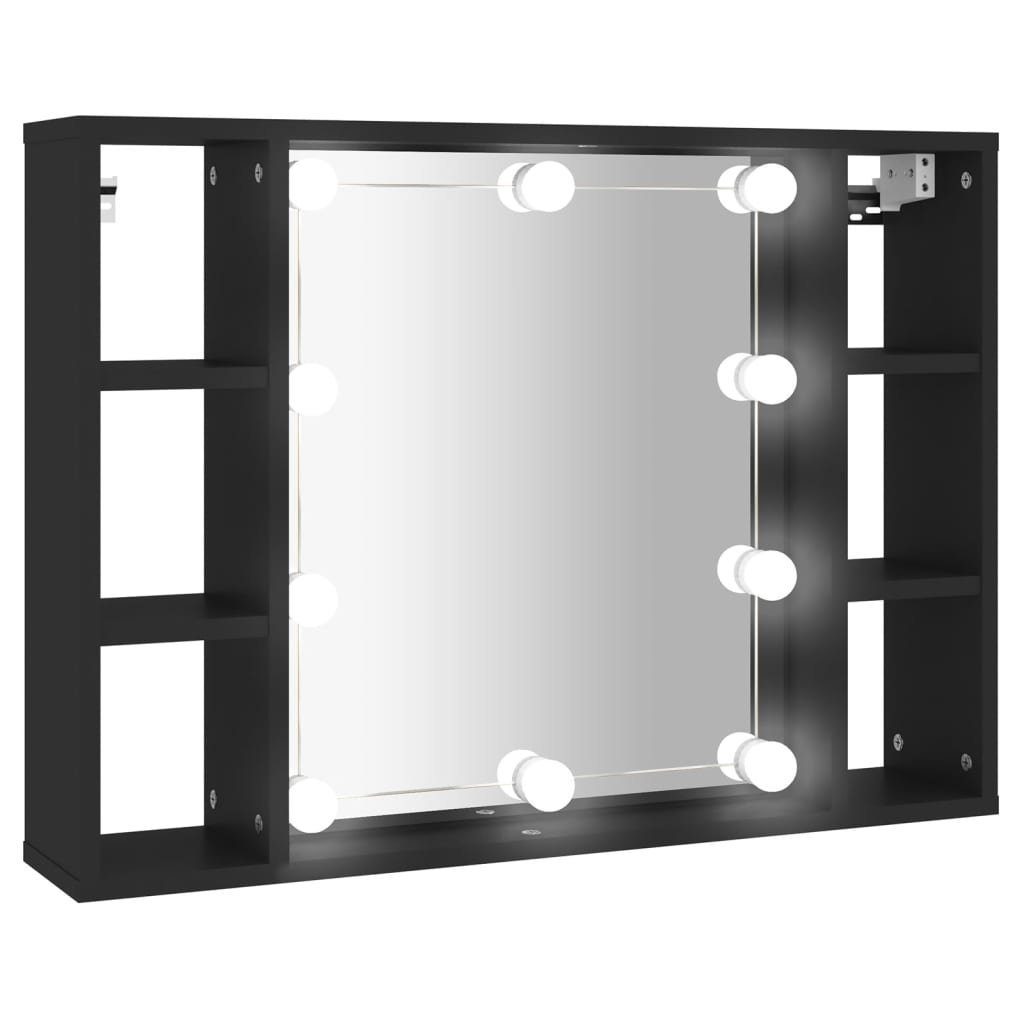 vidaXL Badezimmerspiegelschrank LED Schwarz Spiegelschrank (1-St) cm mit 76x15x55