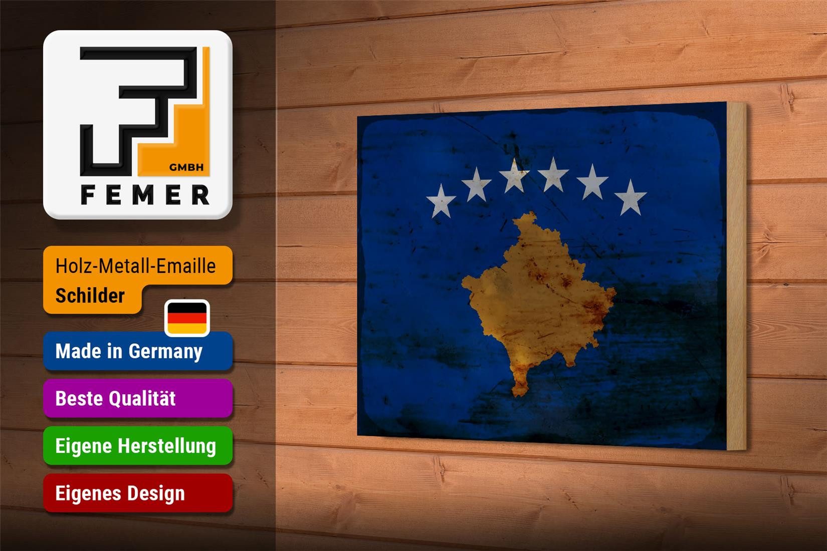 Femer GmbH Holzbild Flagge Kosovo 18x12 cm Flag of Kosovo Rost, Flaggen (1 St), Glatte Holzfaserplatte (MDF), vorn beschichtet