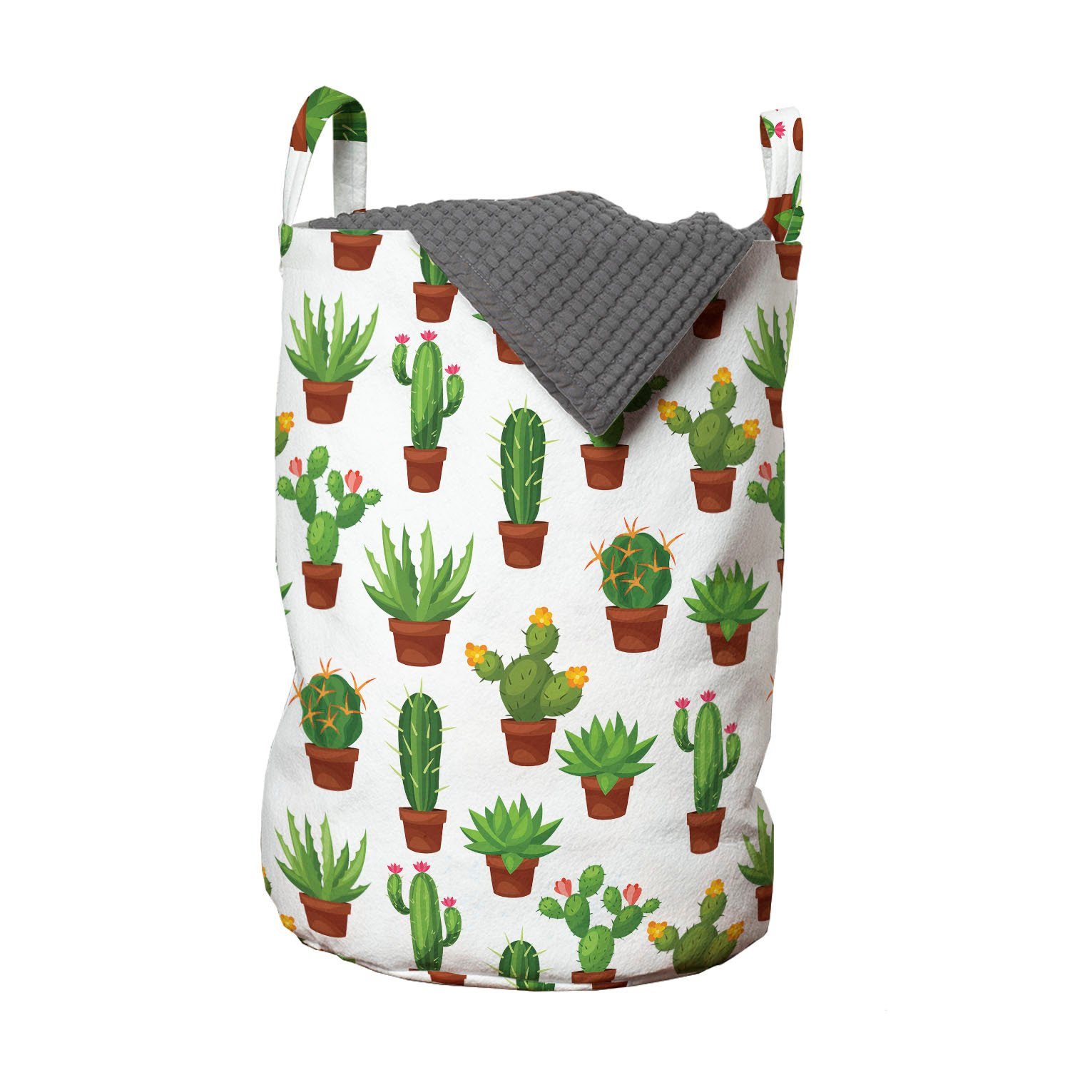 Abakuhaus Wäschesäckchen Wäschekorb mit Griffen Kordelzugverschluss für Waschsalons, Kaktus Blumenmuster Vasen