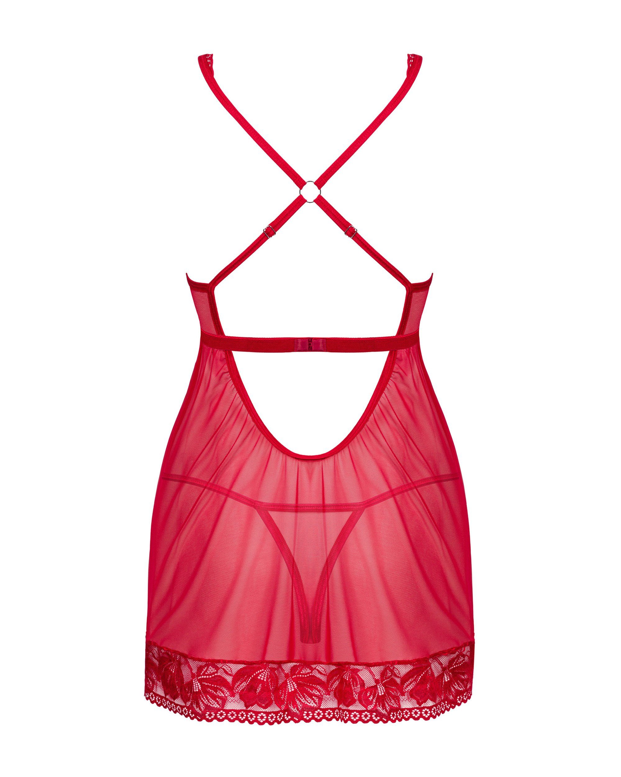 String Obsessive Babydoll Nachthemd Negligé mit (2-tlg) Lacelove rot