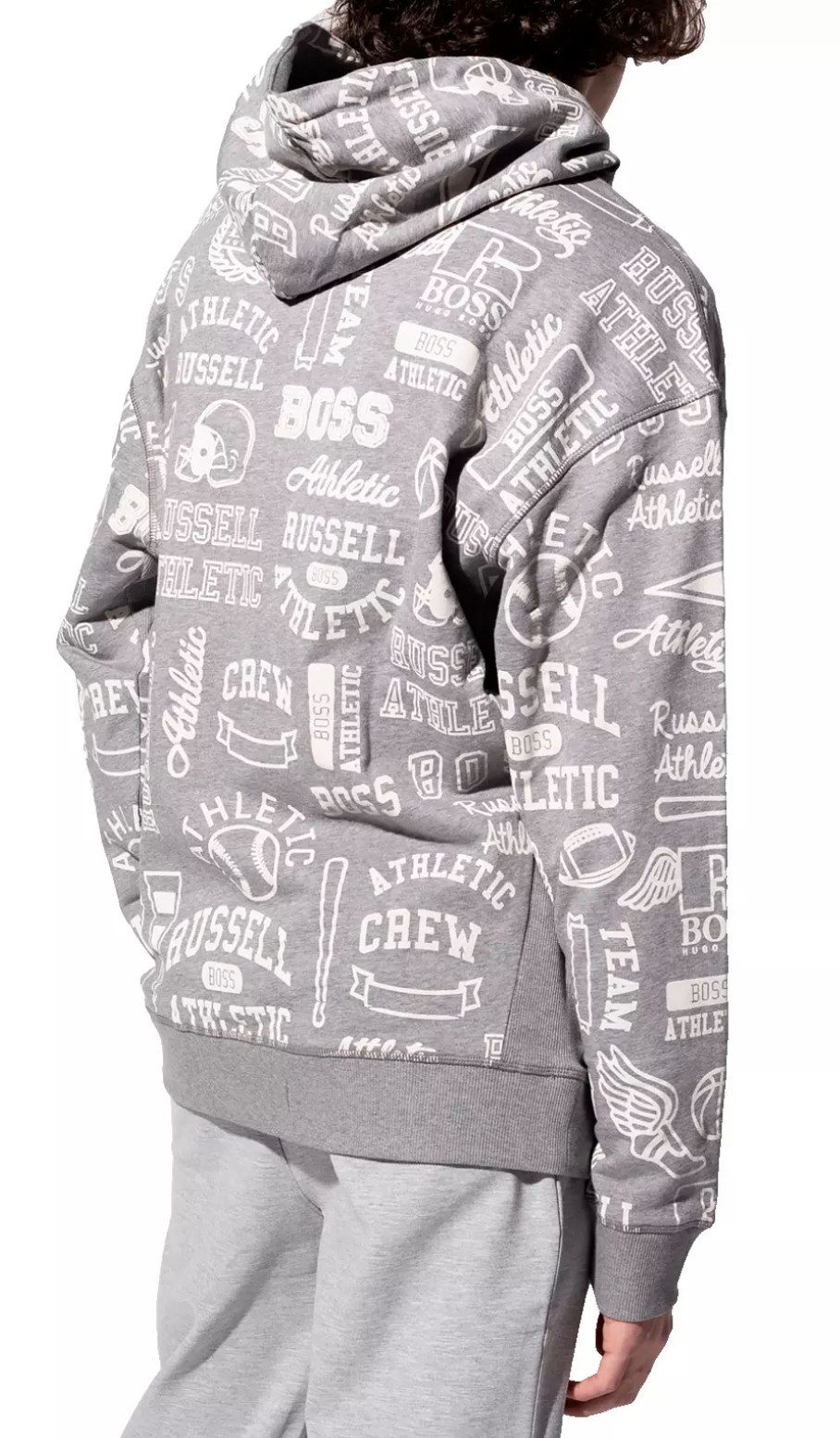 BOSS Kapuzensweatshirt Hoodie BOSS x Russell Athletic Loose Oversize Fit Unisex Allover-Logo-Print im Retro-Stil, Lockerer Oversize-Schnitt