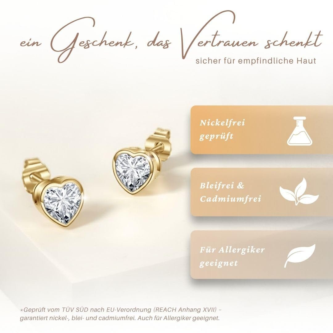 LOVENEST Ohrstecker-Set Herz Ohrringe Silber 925 Damen Ohrstecker kleine Herzohrringe – Bild 5 von 5