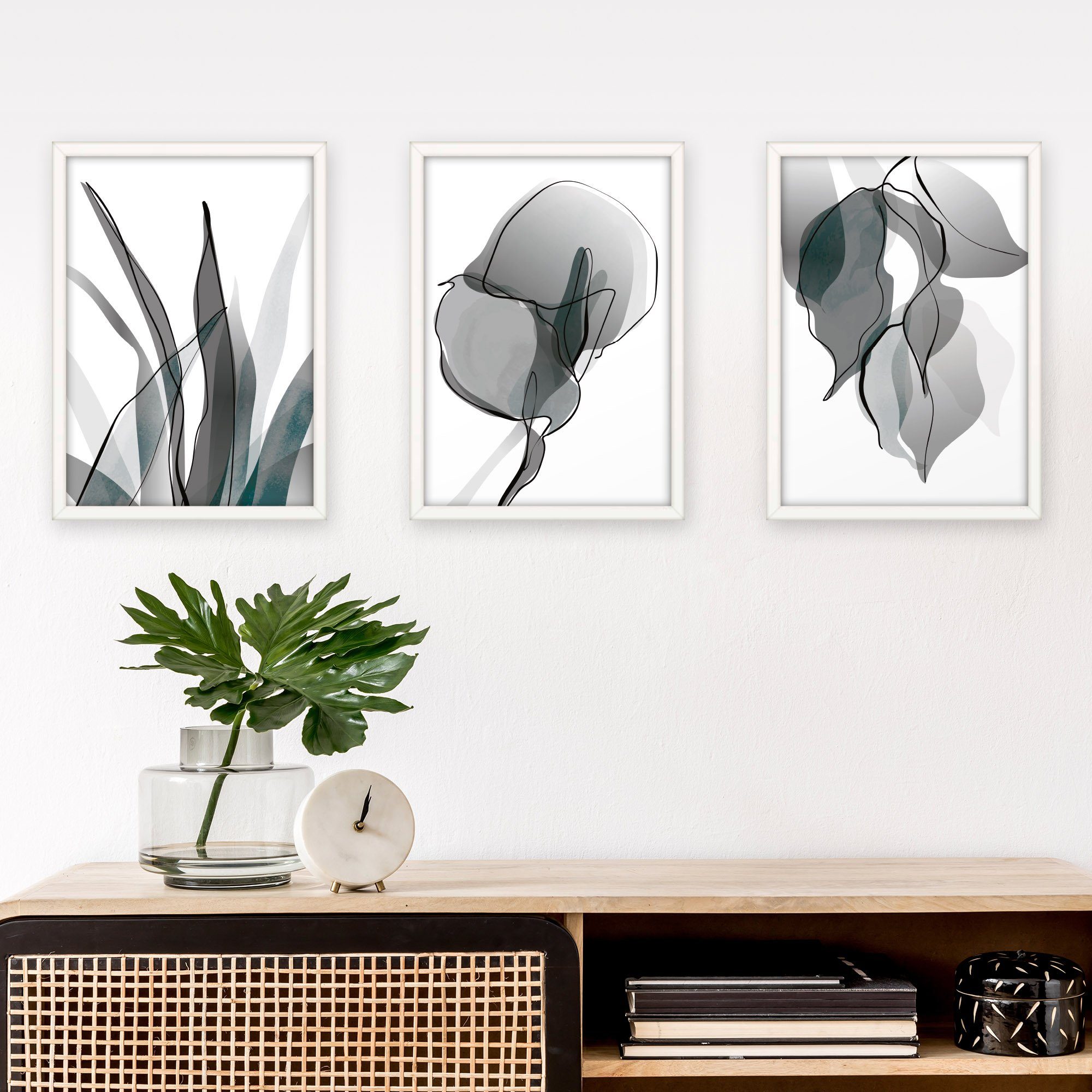 Kreative Feder Poster Floral Grau, Natur günstig online kaufen