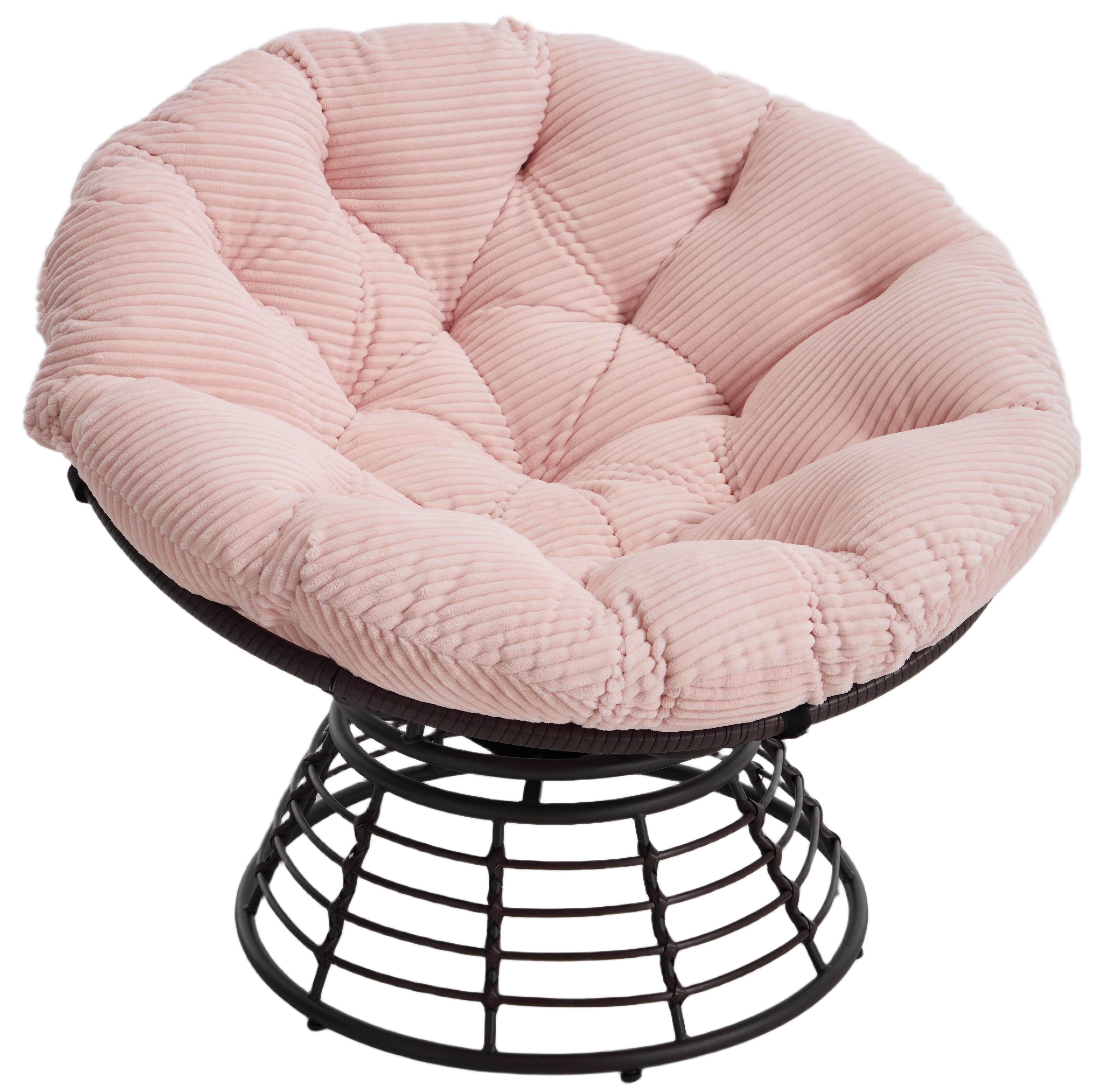 LVHOM Relaxsessel Papasansessel Rattanstuhl mit Kissen, 360° drehbar, Durchmesser 92 cm (Komfortables Sitzerlebnis, 10cm rundes Sitzkissen, ergonomisches Design, rutschfeste Füße, rostfreier Stahlrahmen, Belastbarkeit 130kg), geeignet für Wohnzimmer, Schlafzimmer, Arbeitszimmer, Balkon, Garten