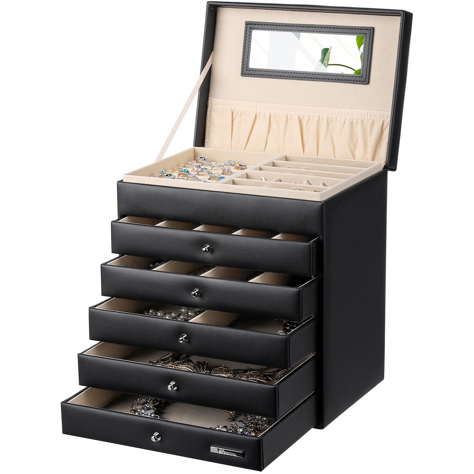 Yorbay Schmuckkasten Schmuckkästchen mit 6 Ebenen, 5 Schubladen (Mit Spiege günstig online kaufen