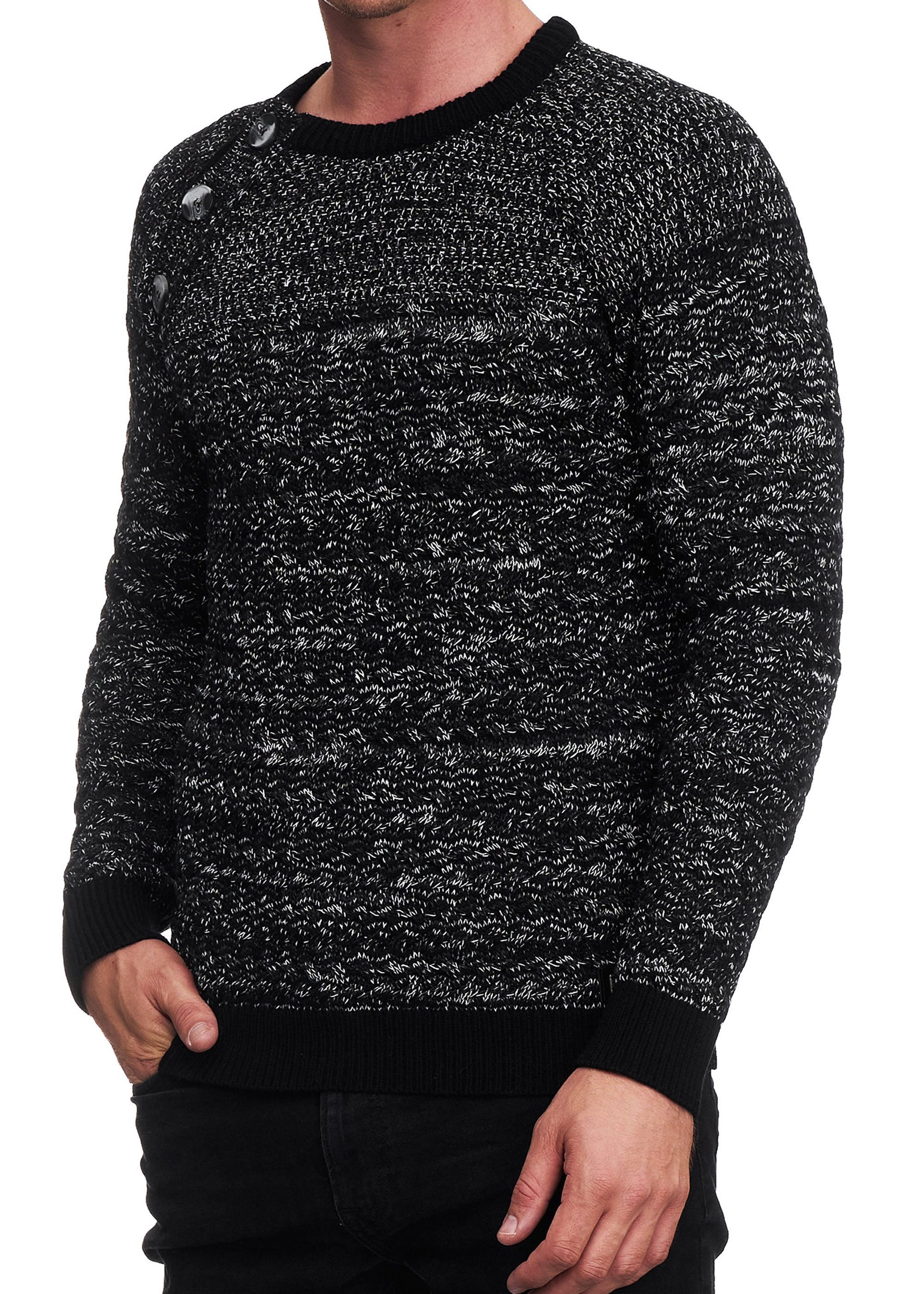 R-NEAL Rundhalspullover Strickpullover mit Seitlicher Knopfleiste Rundhals Strick Pullover