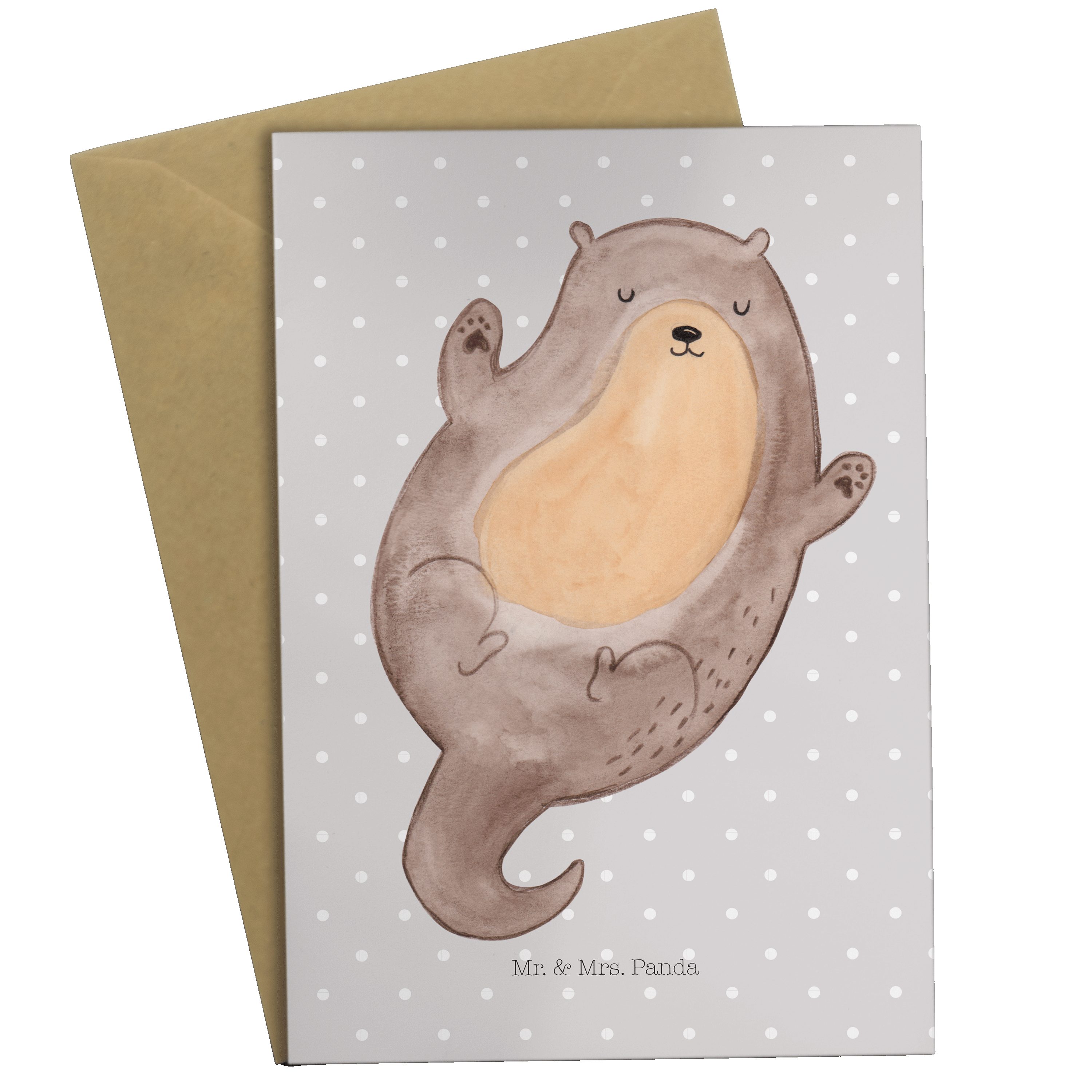 Mrs. hallo, Geschenk, - Umarmen Otter Panda - Grau Mr. Grußkarte & Fi Geburtstagskarte, Pastell