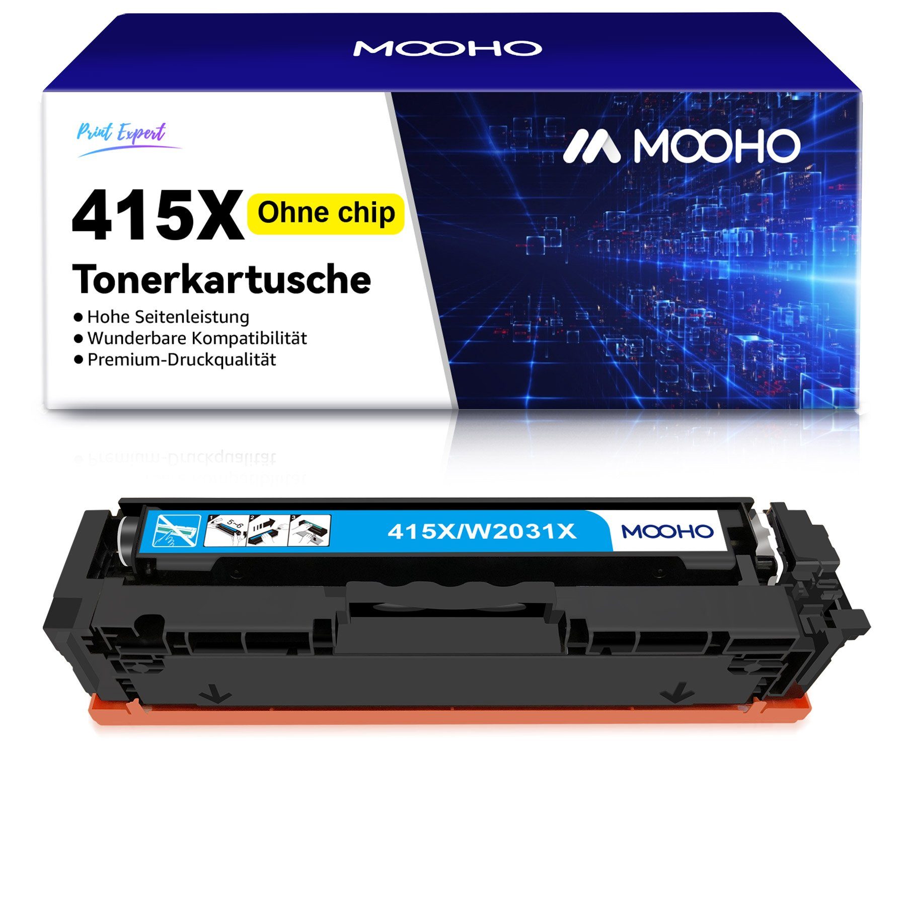 MOOHO Tonerkartusche Kein Chip HP 415X, für HP M479fdw M454dw M479fnw Multipack