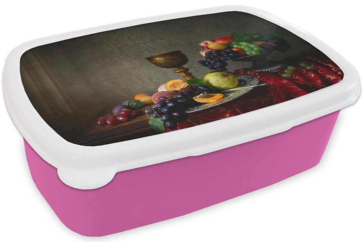 Erwachsene, Mädchen, Brotdose Tasse, Brotbox Obst - Kunststoff, rosa Stilleben - MuchoWow - Snackbox, Rustikal für (2-tlg), Lunchbox Kinder, Tisch Kunststoff -